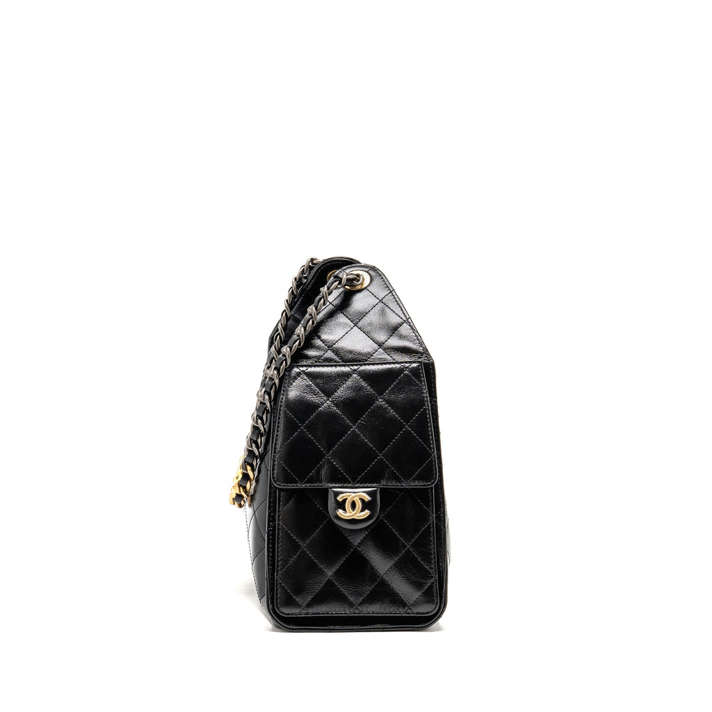 CHANEL SMALL 25 BAG CRUMPLED SHINY CALFSKIN BLACK MULTICOLOUR HARDWARE (MICROCHIP) (Copy)