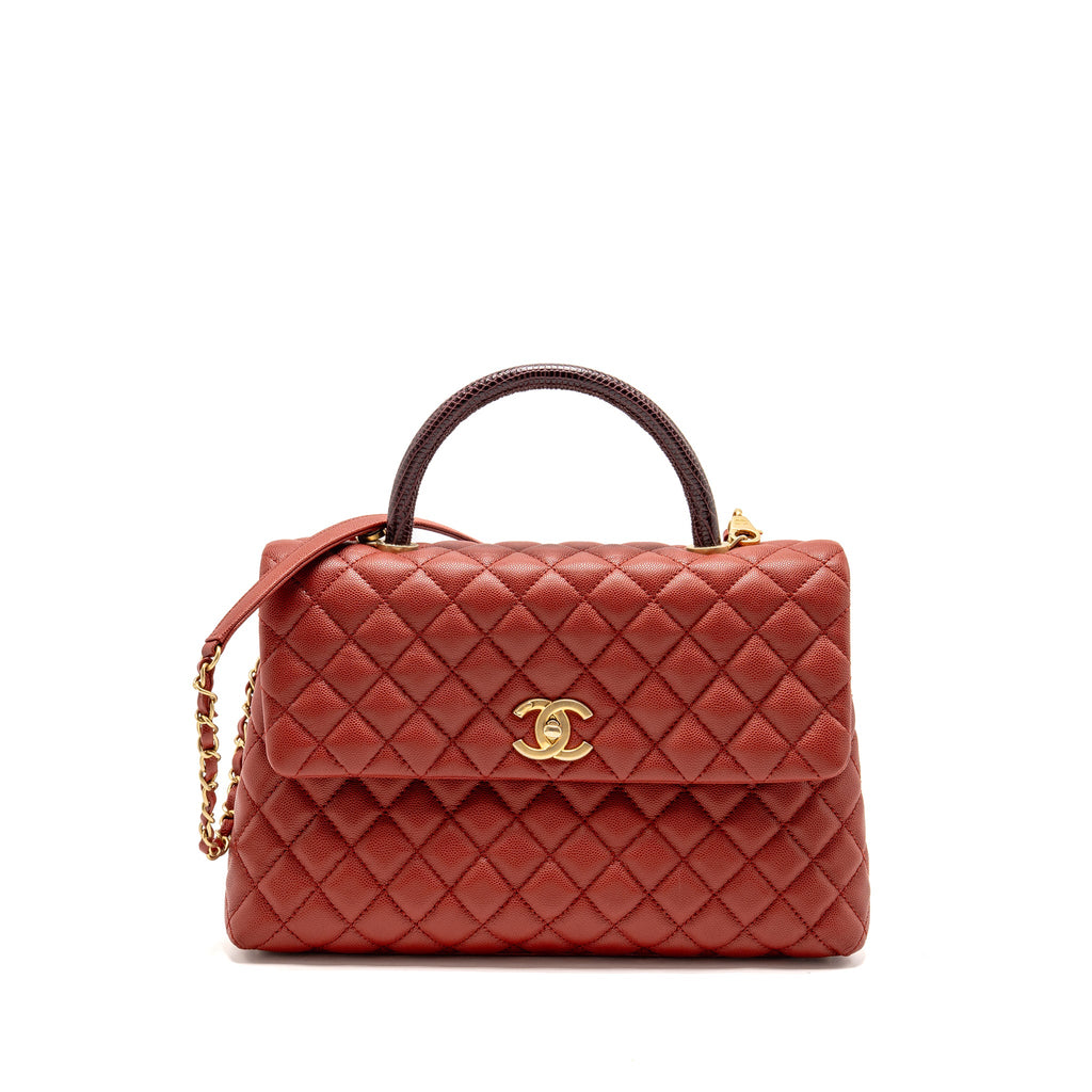CHANEL LARGE COCO HANDLE WITH LIZARD HANDLE CAVIAR RED GHW