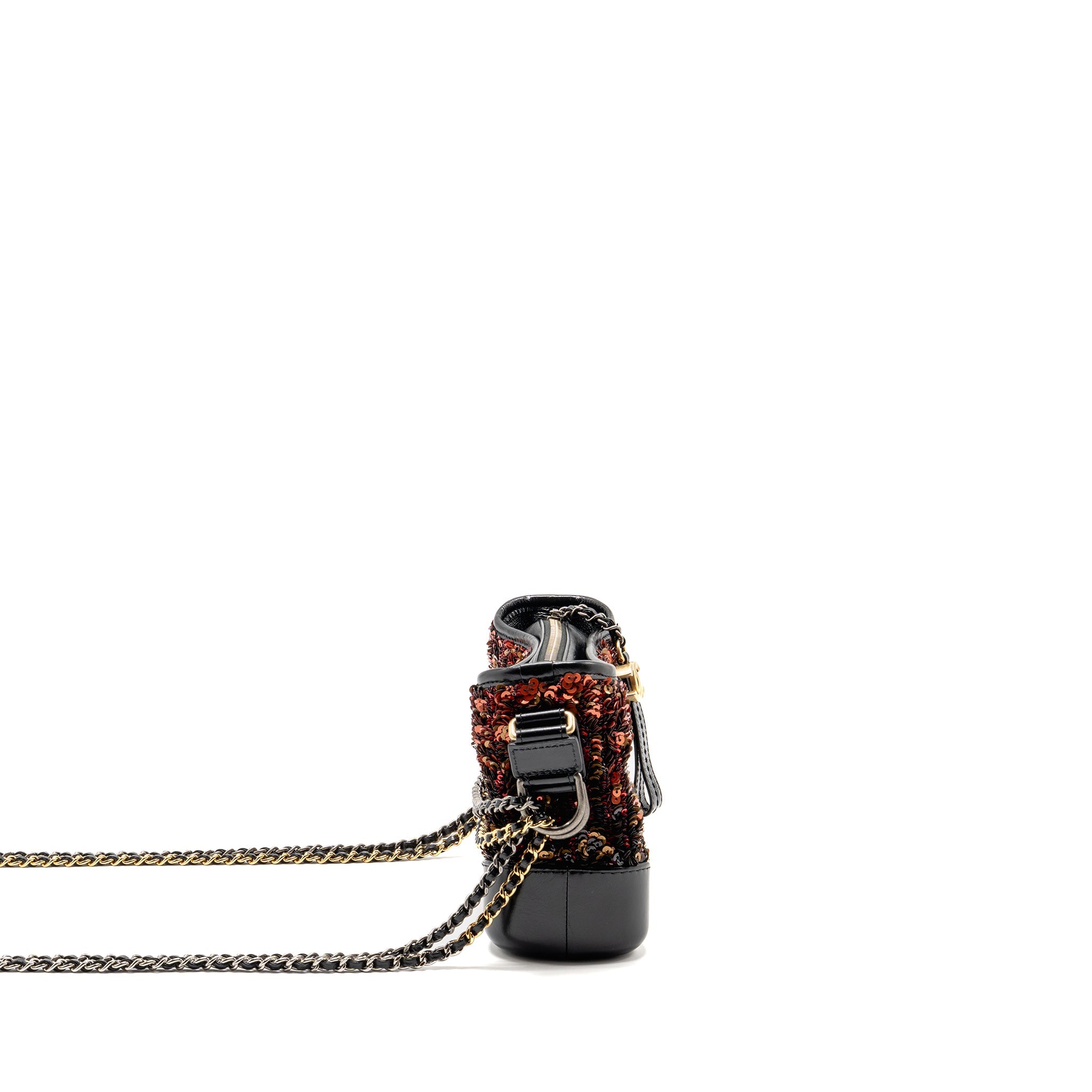 CHANEL SMALL GABRIELLE HOBO BAG SEQUIN/SHINY CALFSKIN ORANGE/BLACK MULTICOLOUR HARDWARE