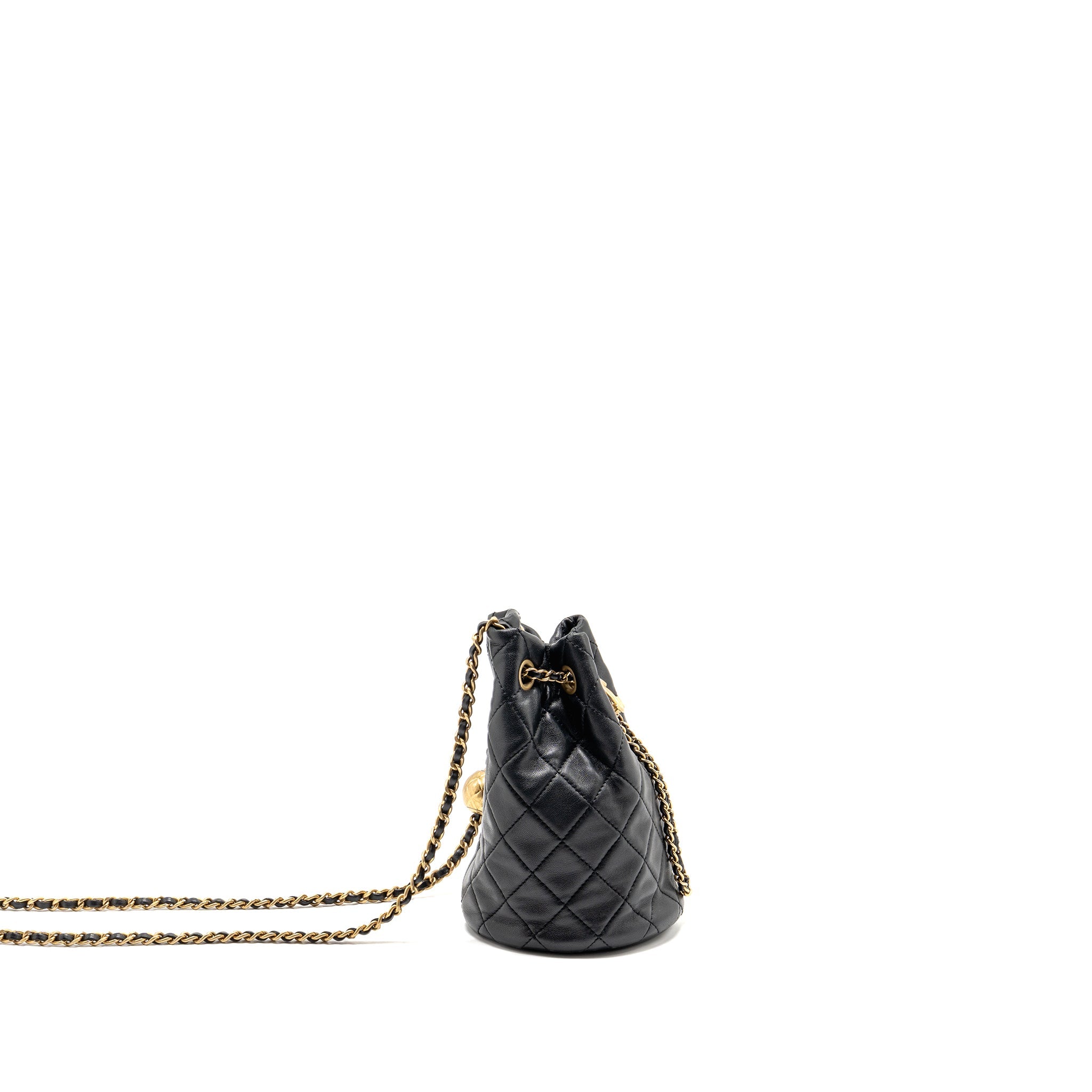 CHANEL PEARL CRUSH MINI BUCKET BAG LAMBSKIN BLACK GHW (MICROCHIP)