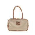 MIU MIU BEAU BAG CANVAS/LEATHER BEIGE/BRANDY GHW