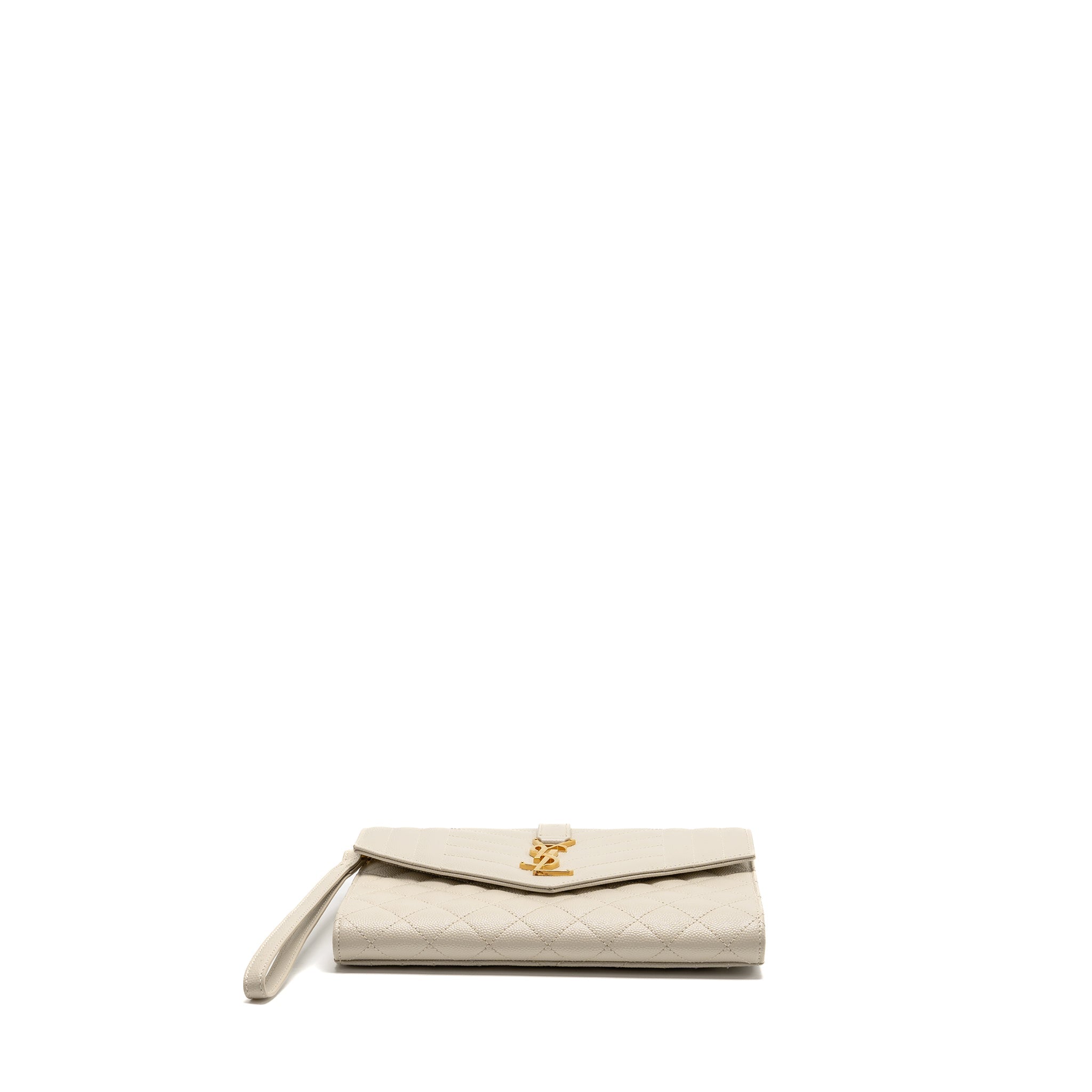 SAINT LAURENT ENVELOPE FLAP POUCH GRAINED CALFSKIN BLANC VINTAGE GHW