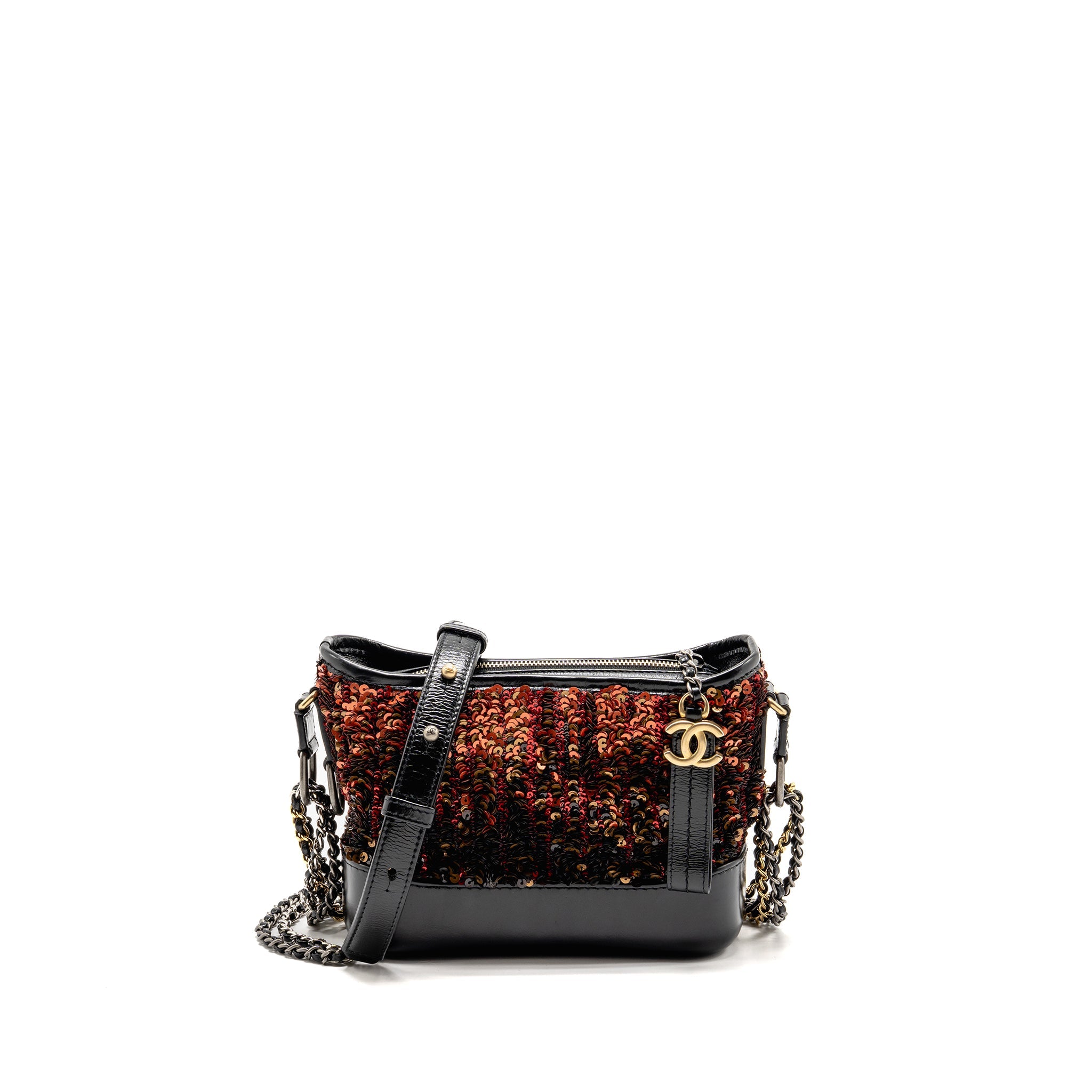 CHANEL SMALL GABRIELLE HOBO BAG SEQUIN/SHINY CALFSKIN ORANGE/BLACK MULTICOLOUR HARDWARE