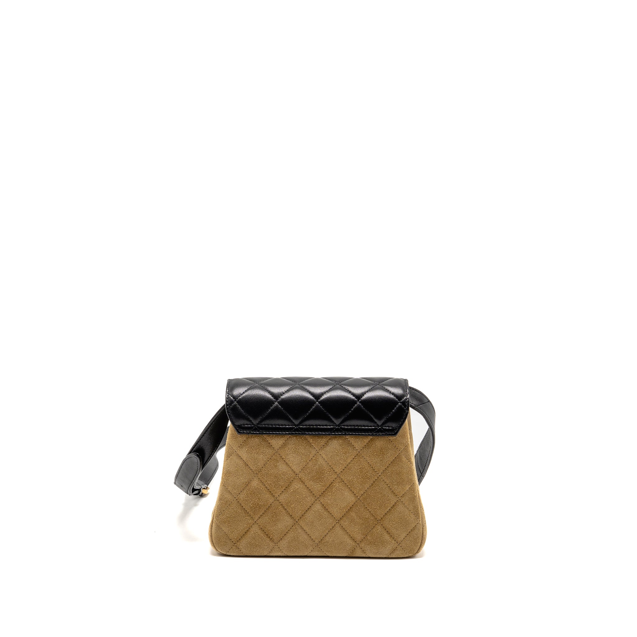 CHANEL 25A SUEDE PATCHWORK MINI CROSSBODY BAG LAMBSKIN BROWN/BLACK GHW (MICROCHIP)