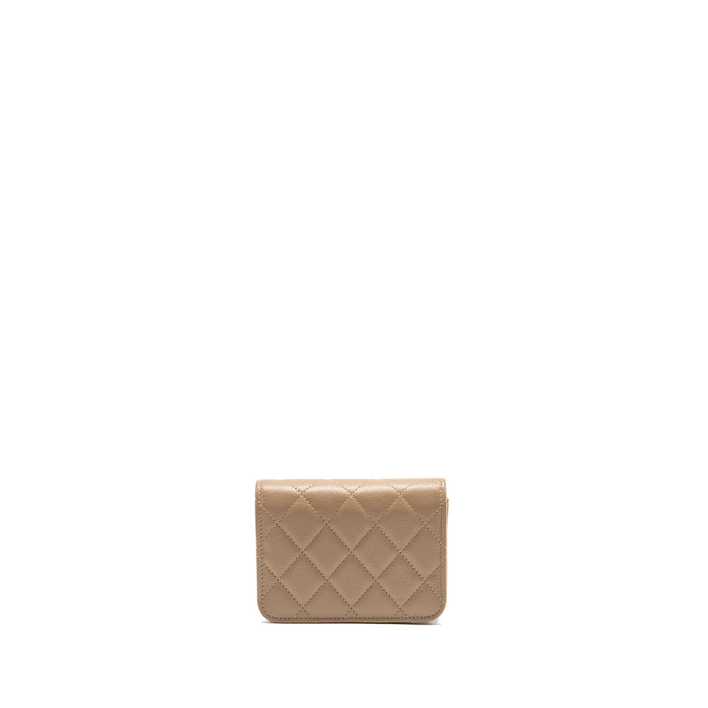 CHANEL MINI FLAP CLUTCH WITH CHAIN CAVIAR DARK BEIGE LGHW (MICROCHIP)