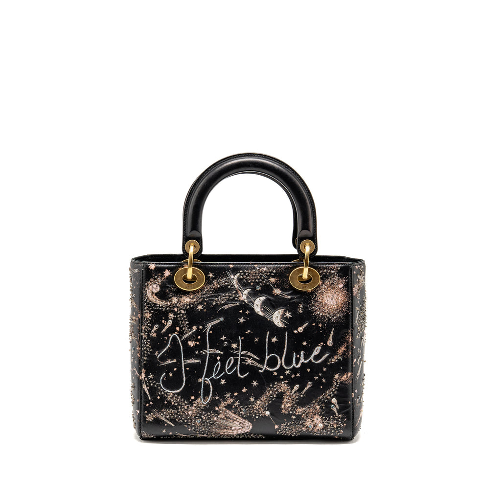 DIOR MEDIUM LADY DIOR I FEEL BLUE LIMITED EDITION EMBELLISHED LAMBSKIN MULTICOLOUR GHW
