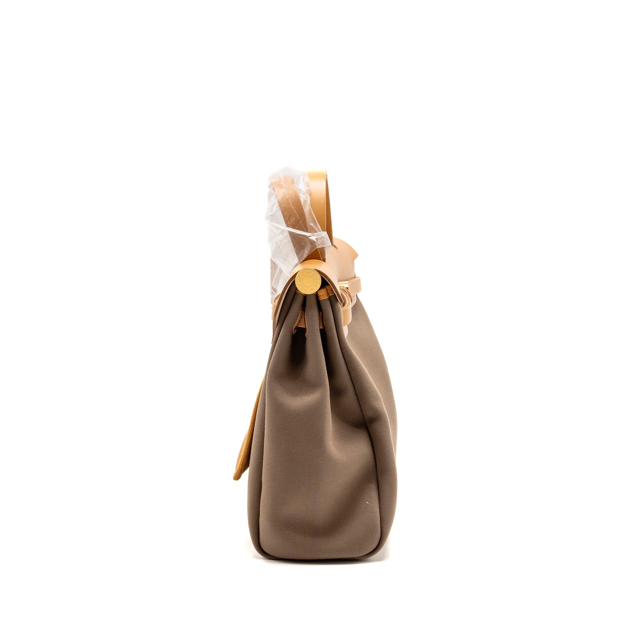 HERMES HERBAG 31 ZIP BAG CANVAS/HUNTER LEATHER ETOUPE / NATURAL SABLE GHW