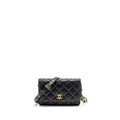 CHANEL DETAILED STRAP WALLET ON CHAIN LAMBSKIN BLACK WITH MULTICOLOUR HARDWARE (MICROCHIP)