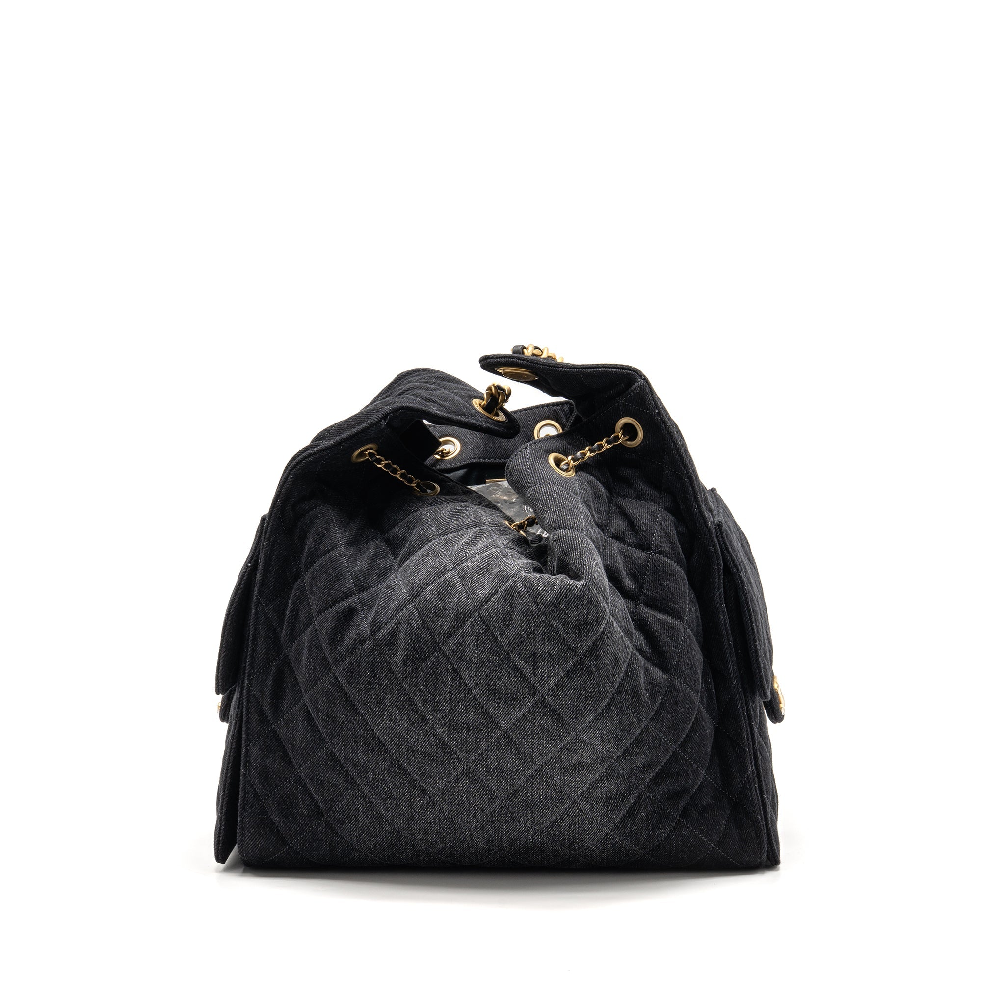 CHANEL 25 MEDIUM HANDBAG WASHED DENIM BLACK GHW (MICROCHIP)