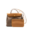 HERMES HERBAG 31 ZIP BAG CANVAS/HUNTER LEATHER ETOUPE / NATURAL SABLE GHW