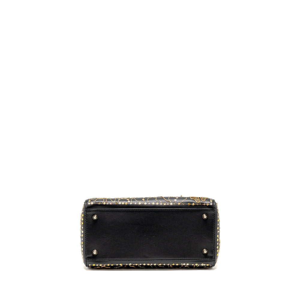 DIOR MEDIUM LADY DIOR EMBROIDERED FLORAL LIMITED EDITION LEATHER BLACK/GOLD GHW