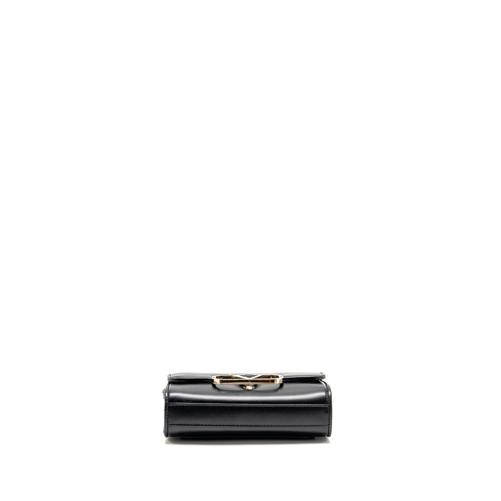 VALENTINO V LOGO TYPE FOLDOVER TOP SHOULDER BAG CALFSKIN BLACK SHW