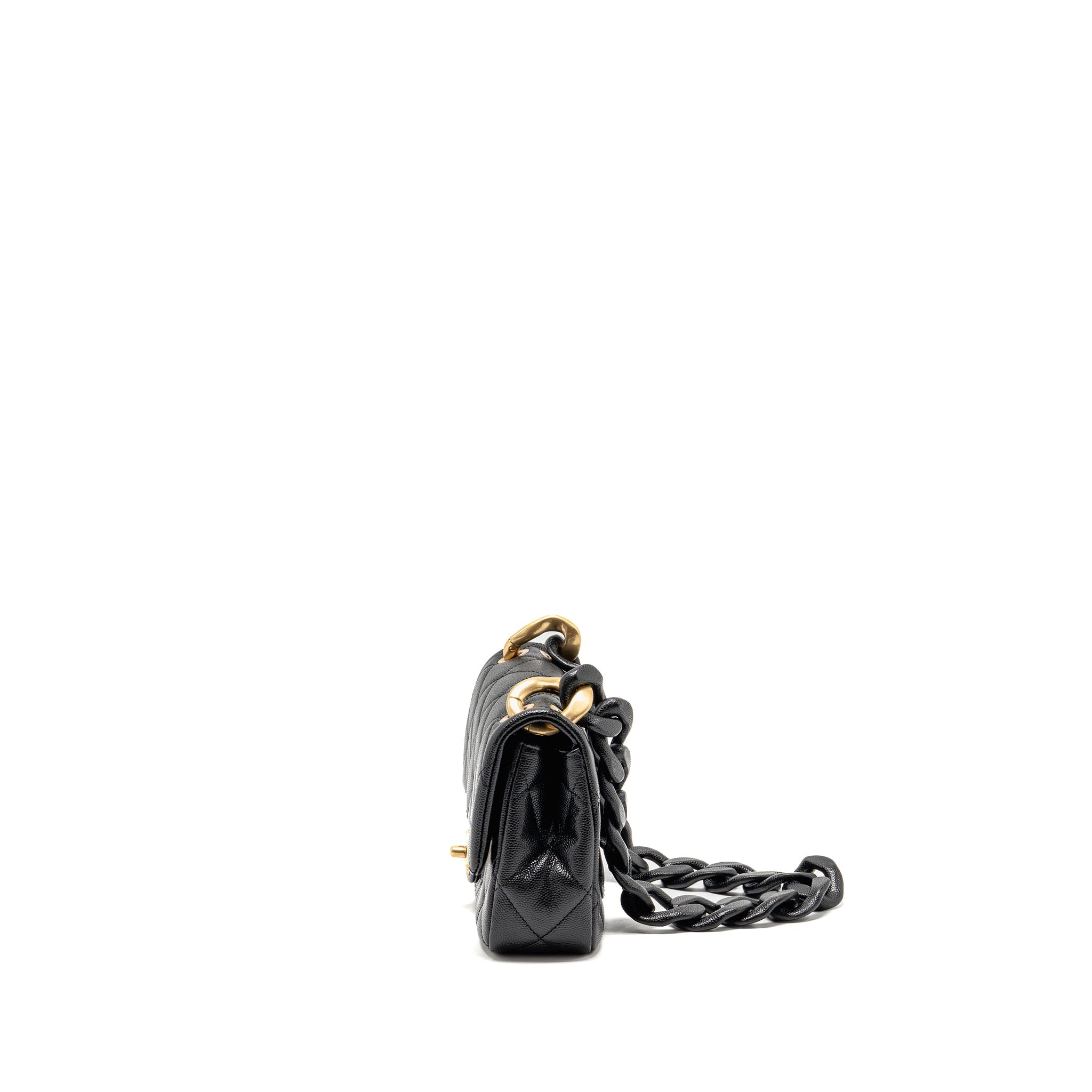 CHANEL GIANT BLACK CHAIN MINI FLAP BAG CAVIAR BLACK GHW (MICROCHIP)