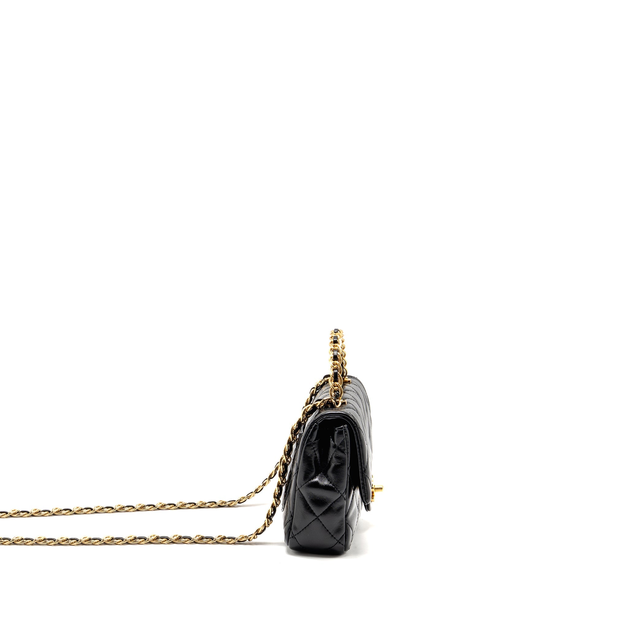 CHANEL TOP HANDLE FLAP BAG SHINY LAMBSKIN BLACK GHW (MICROCHIP)