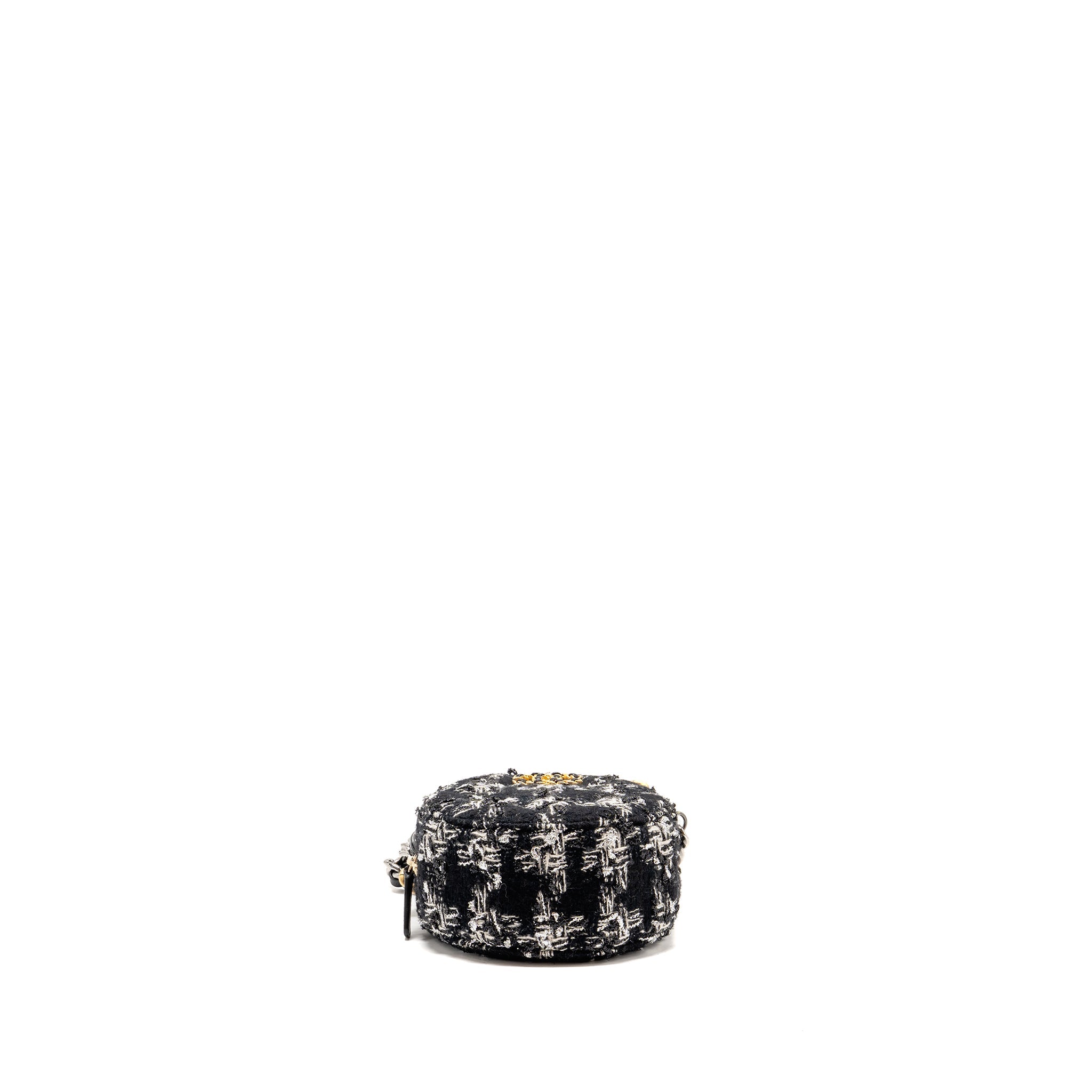 CHANEL 19 ROUND CLUTCH WITH CHAIN TWEED MULTICOLOUR GHW