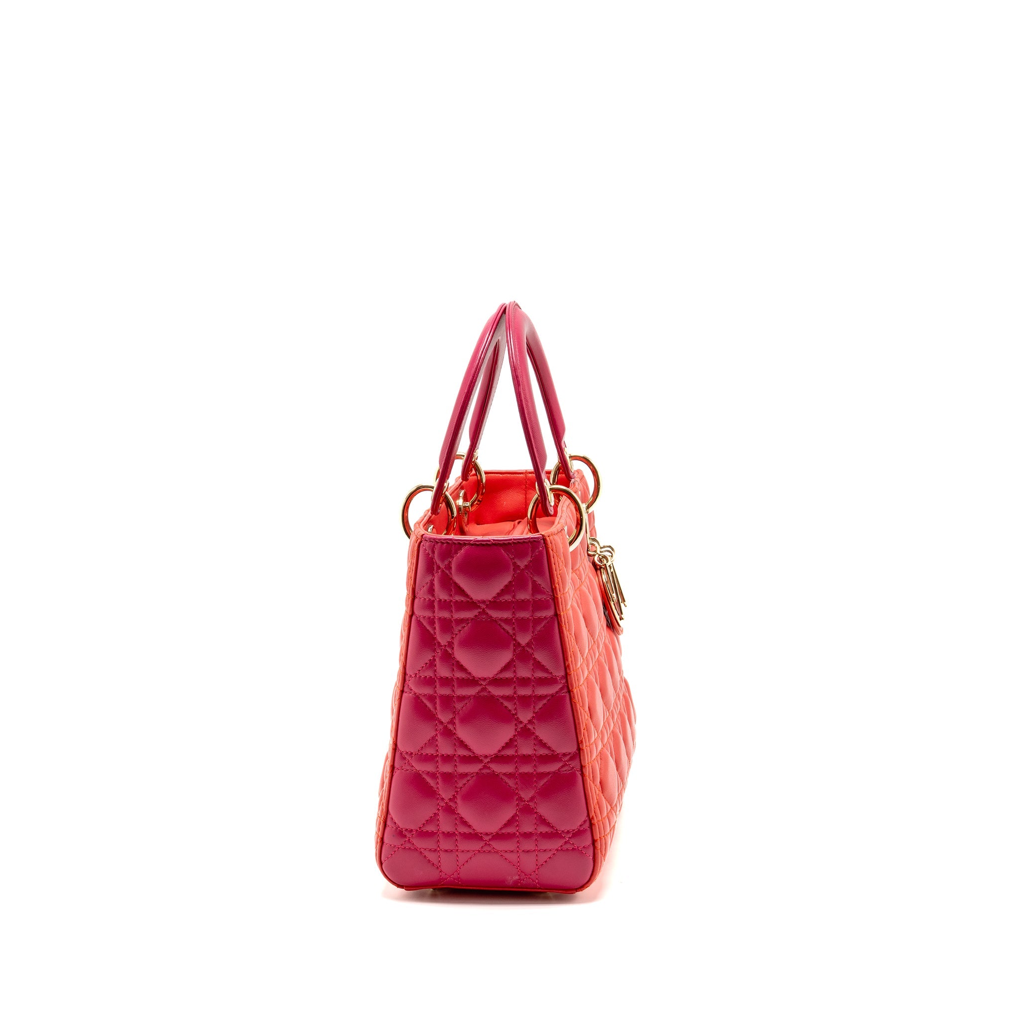 DIOR MEDIUM LADY DIOR LAMBSKIN DARK PINK/PURPLE LGHW