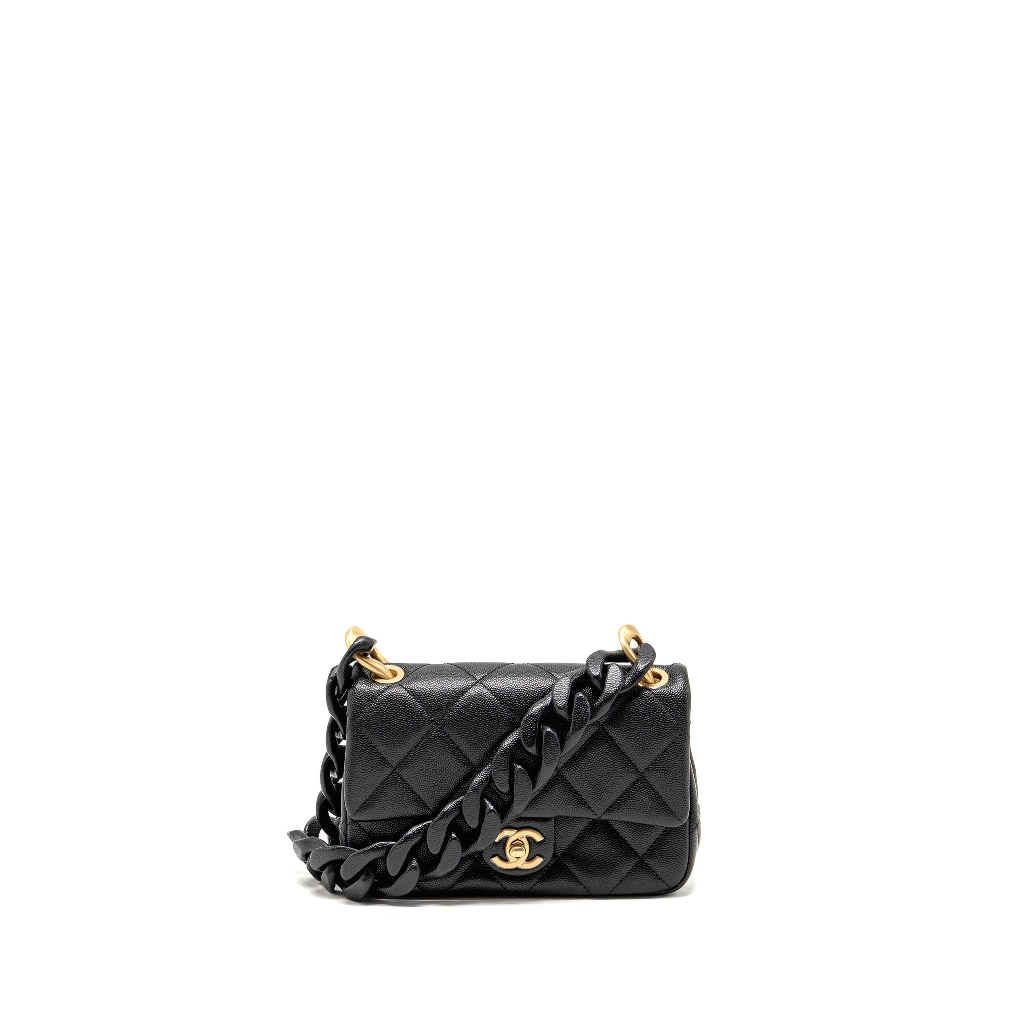 CHANEL GIANT BLACK CHAIN MINI FLAP BAG CAVIAR BLACK GHW (MICROCHIP)