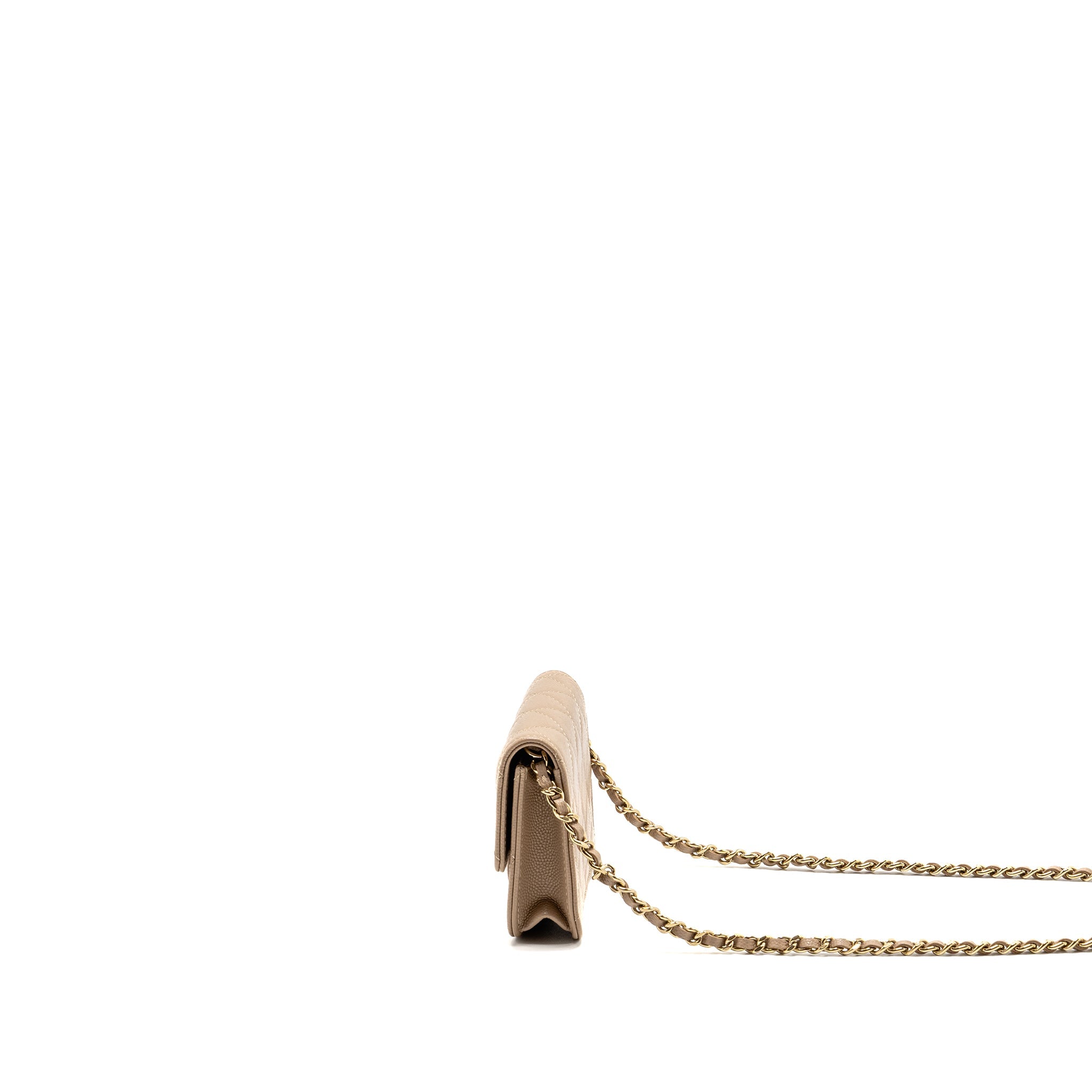 CHANEL MINI FLAP CLUTCH WITH CHAIN CAVIAR DARK BEIGE LGHW (MICROCHIP)