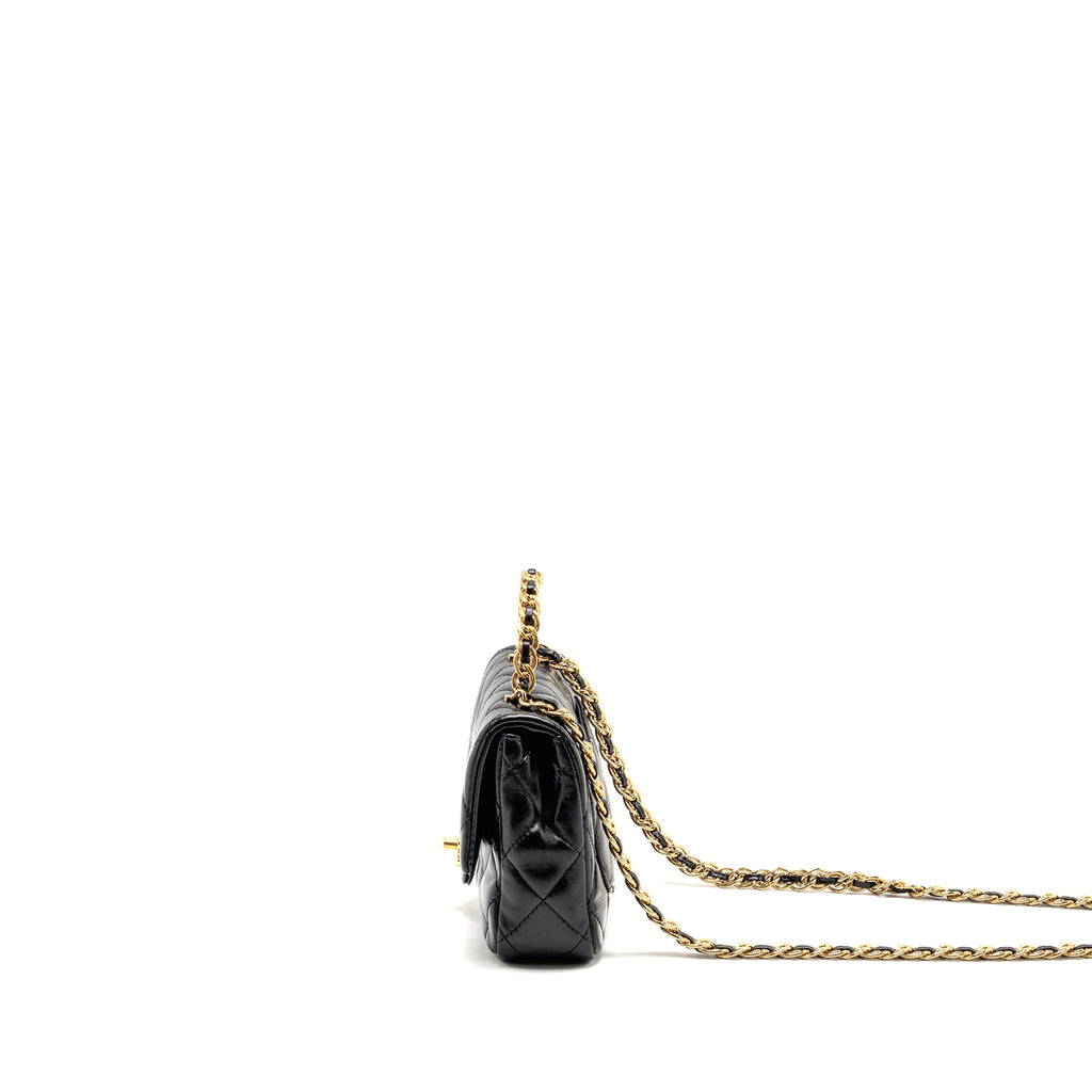 CHANEL TOP HANDLE FLAP BAG SHINY LAMBSKIN BLACK GHW (MICROCHIP)
