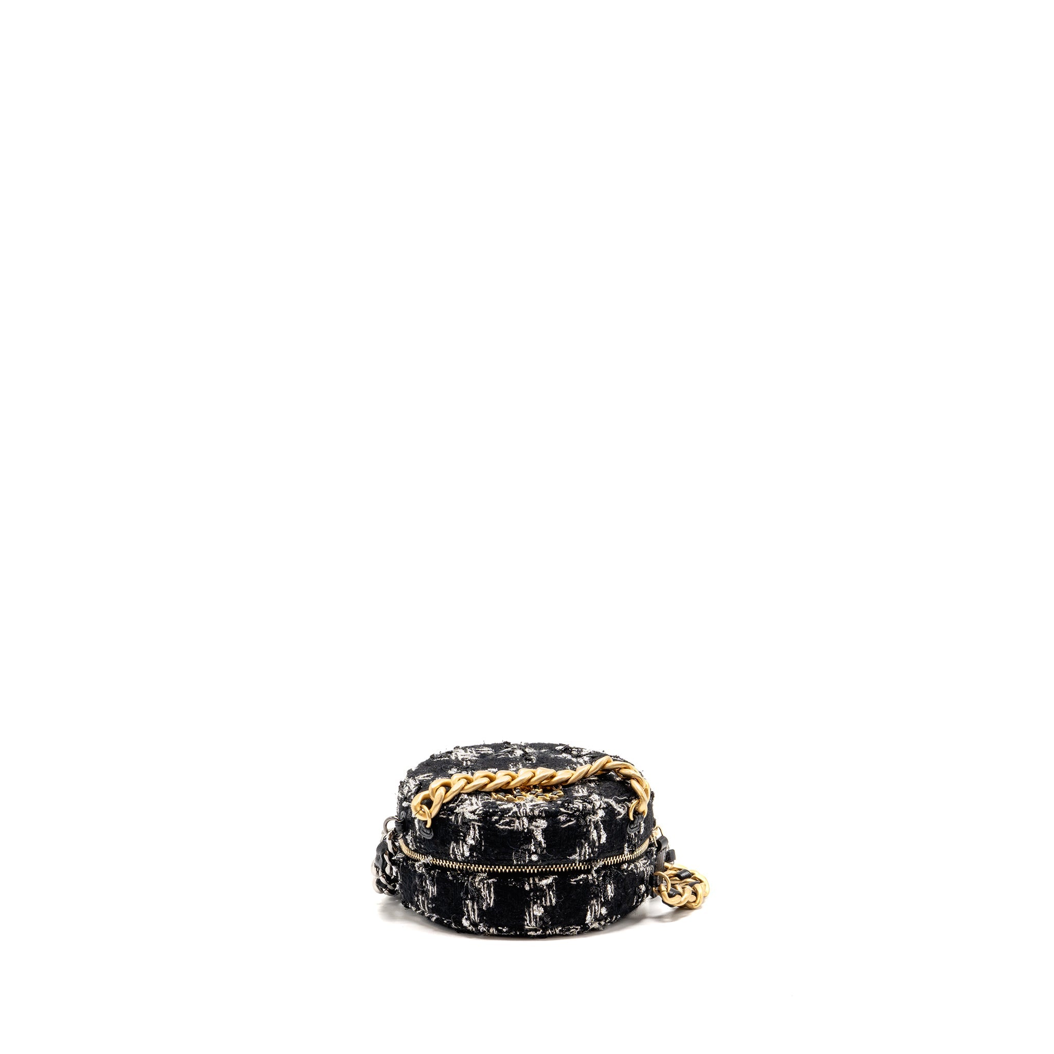 CHANEL 19 ROUND CLUTCH WITH CHAIN TWEED MULTICOLOUR GHW
