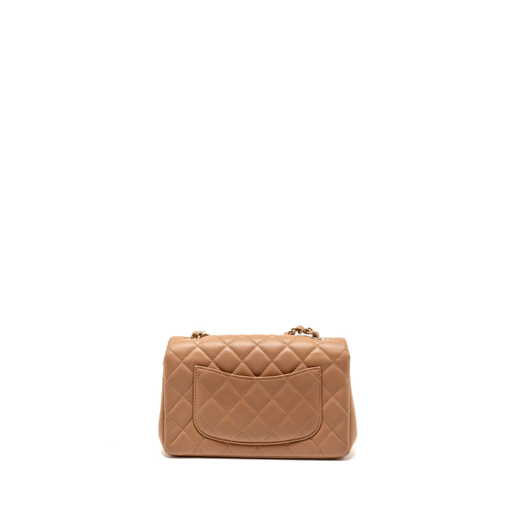 CHANEL MINI RECTANGULAR FLAP BAG LAMBSKIN CARAMEL LGHW (MICROCHIP)