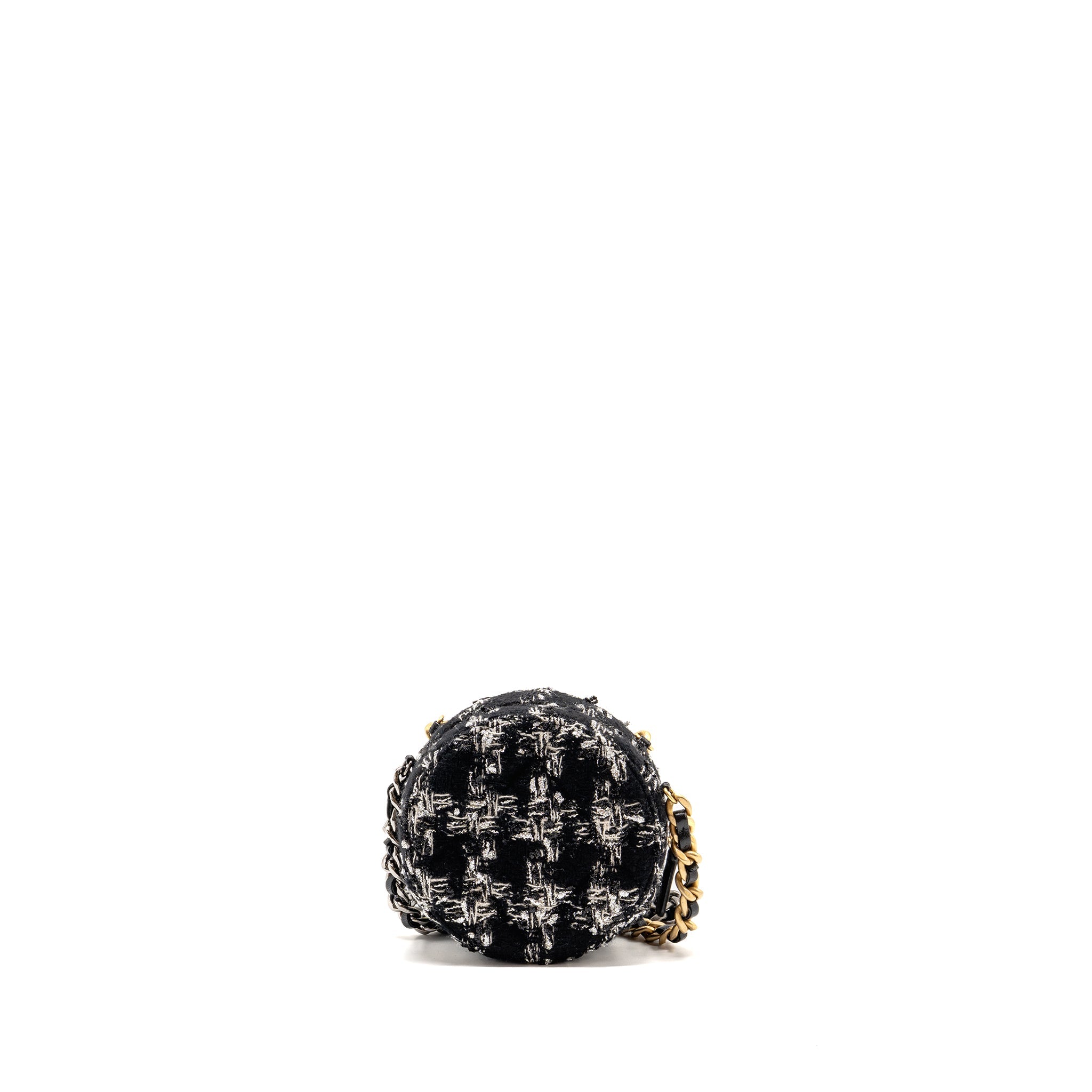 CHANEL 19 ROUND CLUTCH WITH CHAIN TWEED MULTICOLOUR GHW