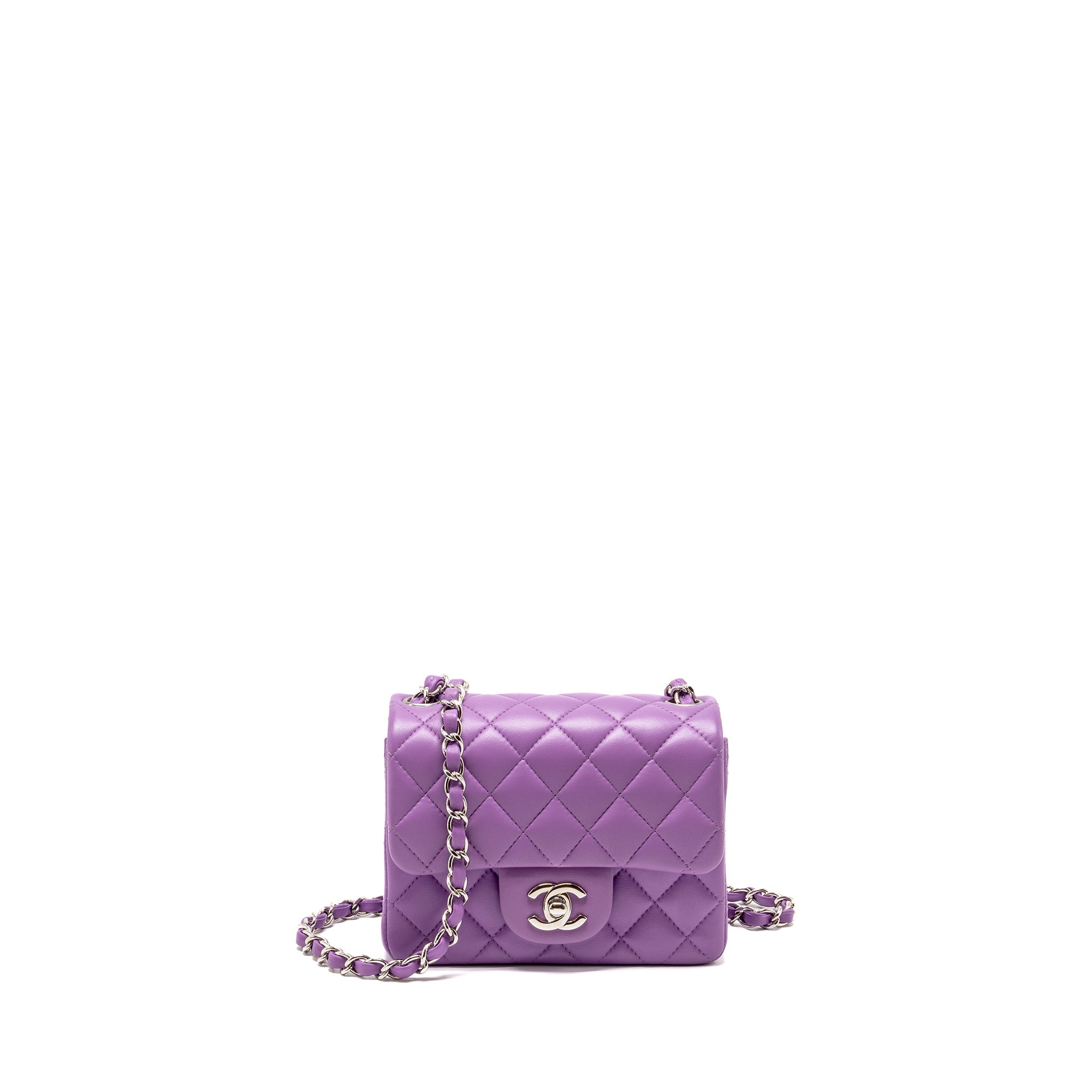 CHANEL MINI SQUARE FLAP BAG LAMBSKIN PURPLE SHW