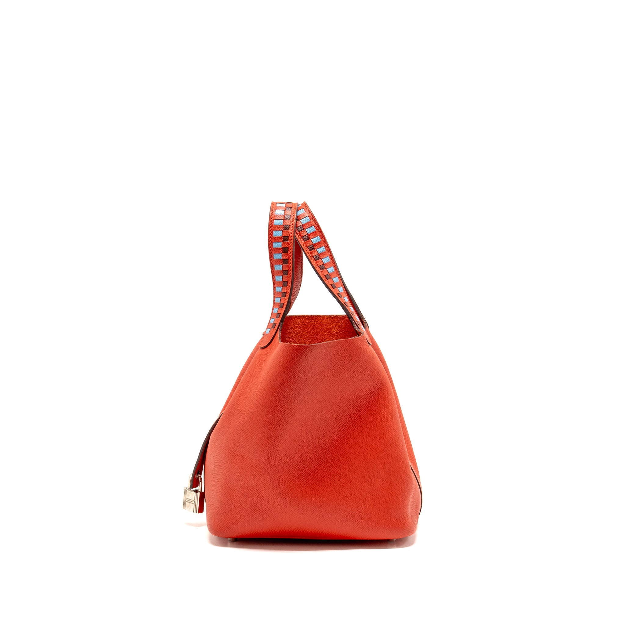 HERMES PICOTIN 18 LOCK BAG EPSOM RED WITH MULTICOLOUR HANDLE SHW