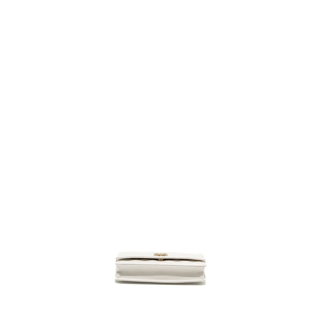 CHANEL DETAIL CRYSTAL CC LOGO WALLET ON CHAIN CAVIAR WHITE LGHW(MICROCHIP)