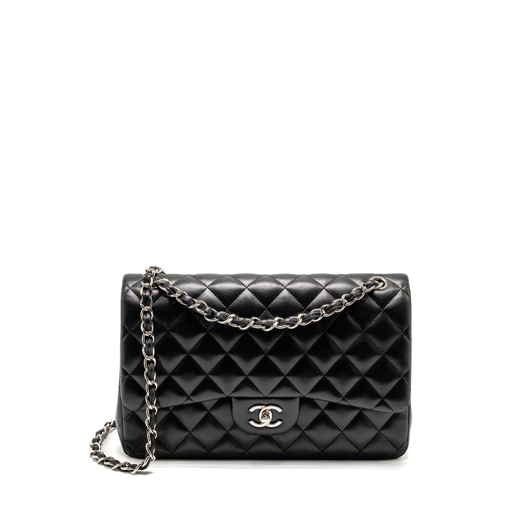 CHANEL JUMBO CLASSIC DOUBLE FLAP BAG LAMBSKIN BLACK SHW