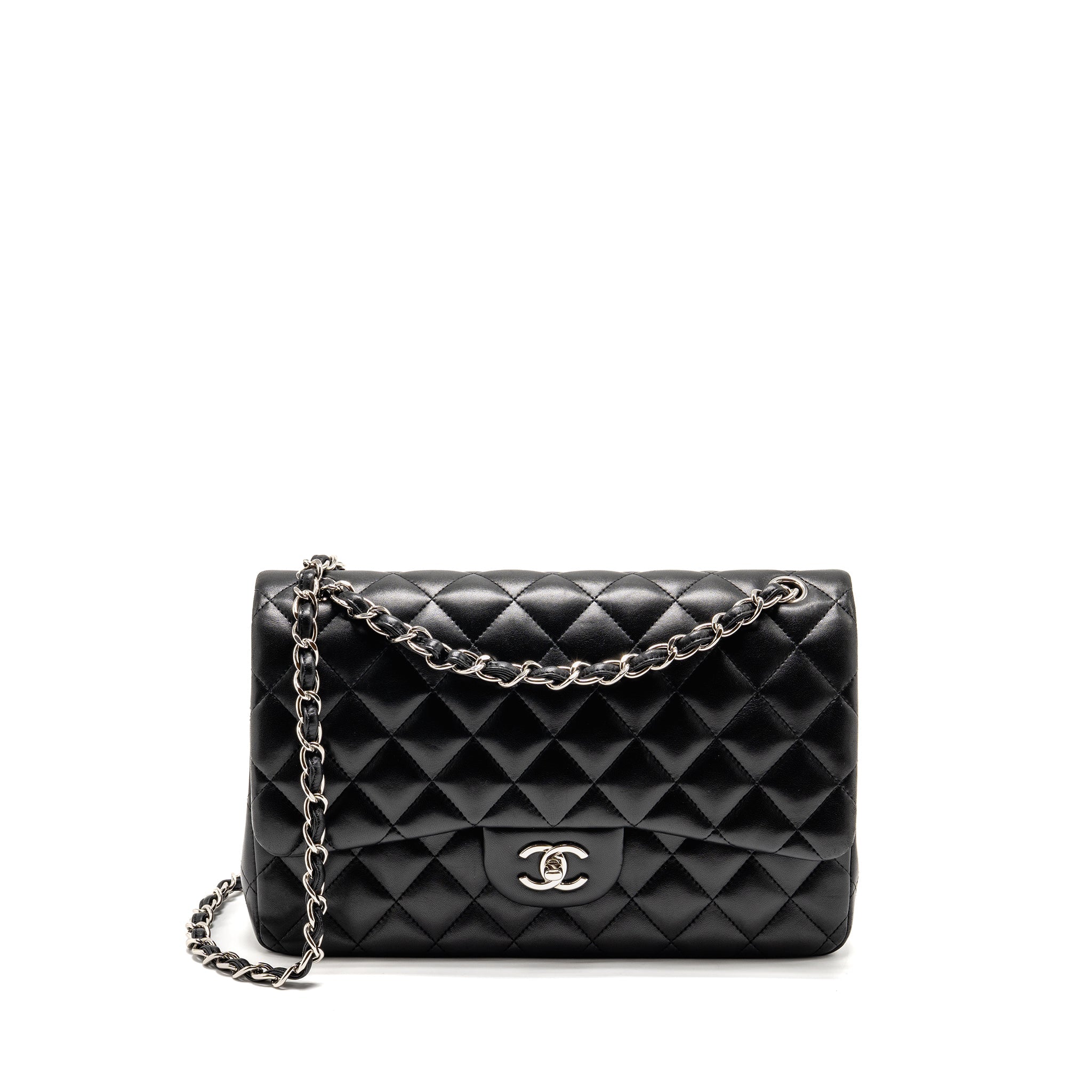 CHANEL JUMBO CLASSIC DOUBLE FLAP BAG LAMBSKIN BLACK SHW