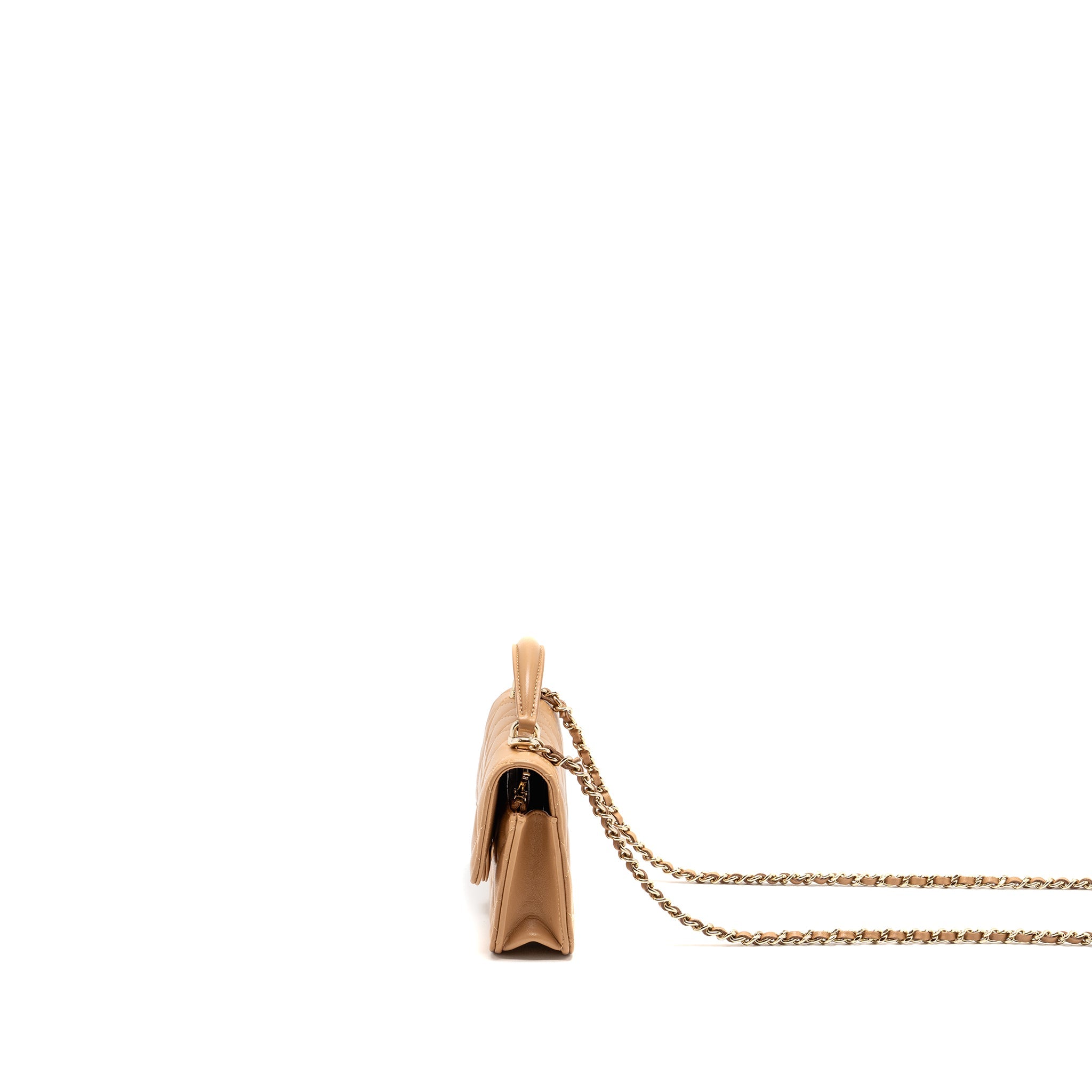 CHANEL TOP HANDLE MINI FLAP BAG WITH CHAIN LAMBSKIN CARAMEL LGHW