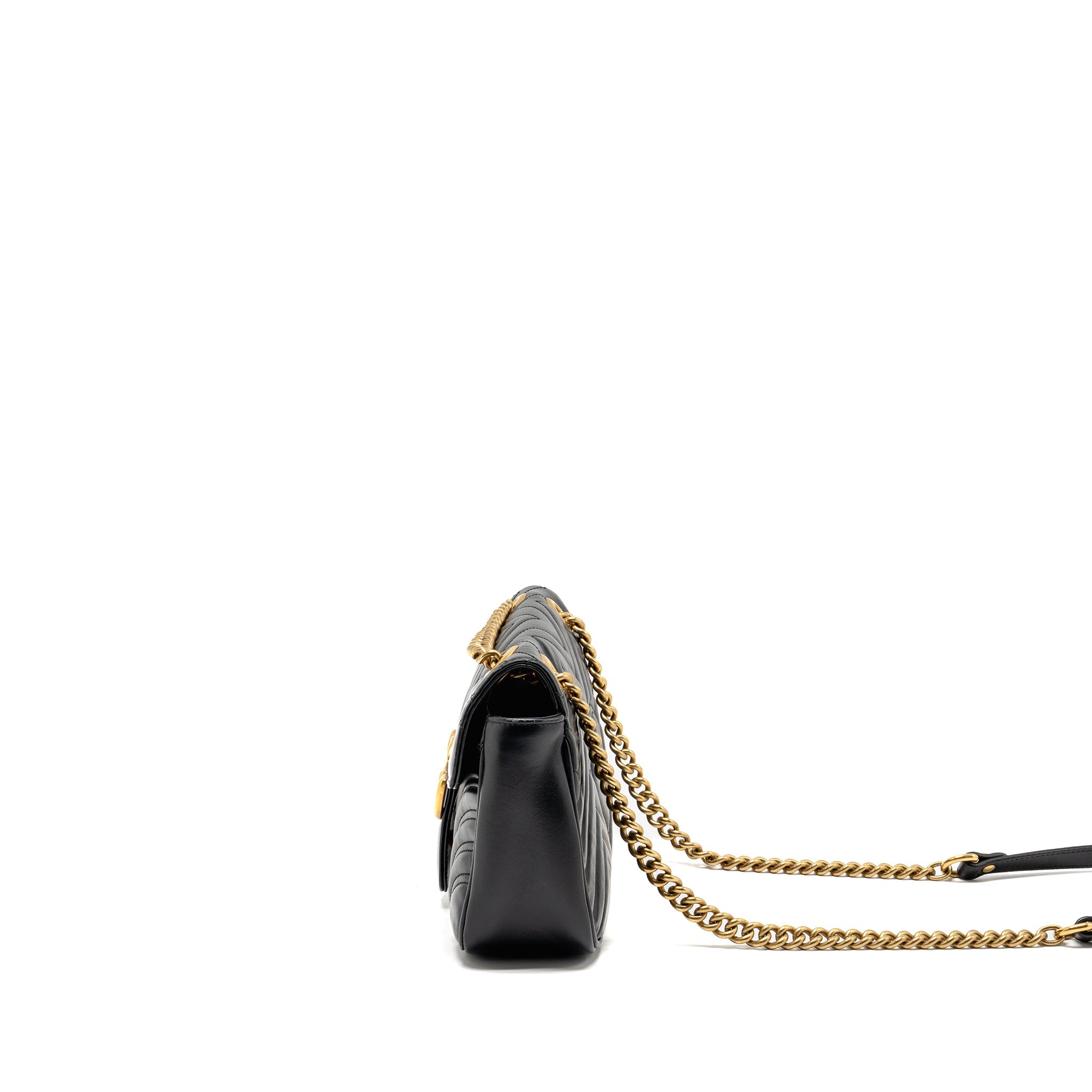 GUCCI MEDIUM GG MARMONT SHOULDER BAG CALFSKIN BLACK GHW