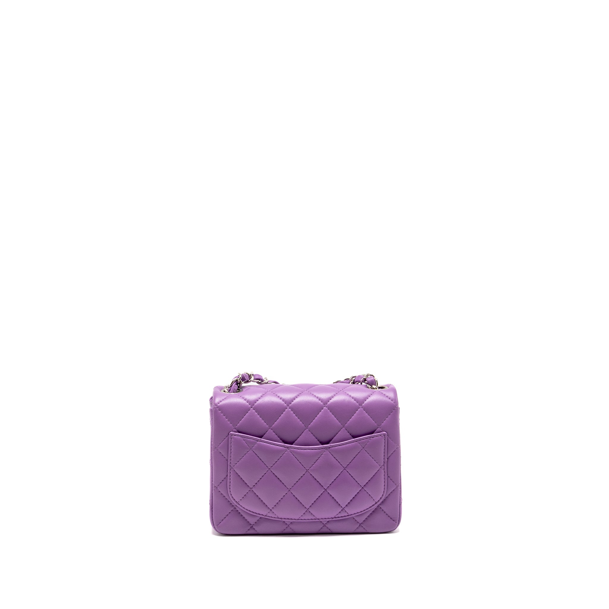 CHANEL MINI SQUARE FLAP BAG LAMBSKIN PURPLE SHW