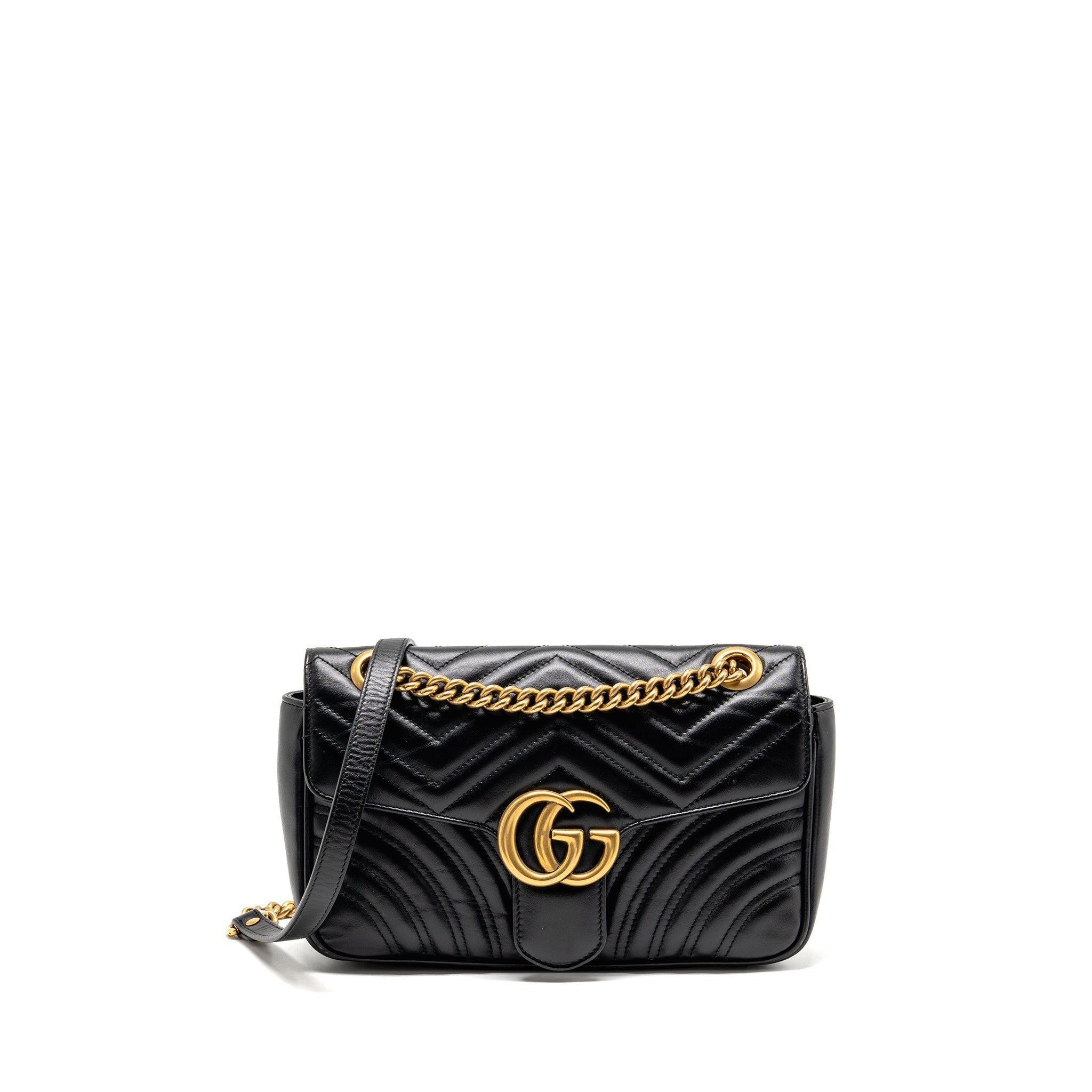 GUCCI MEDIUM GG MARMONT SHOULDER BAG CALFSKIN BLACK GHW