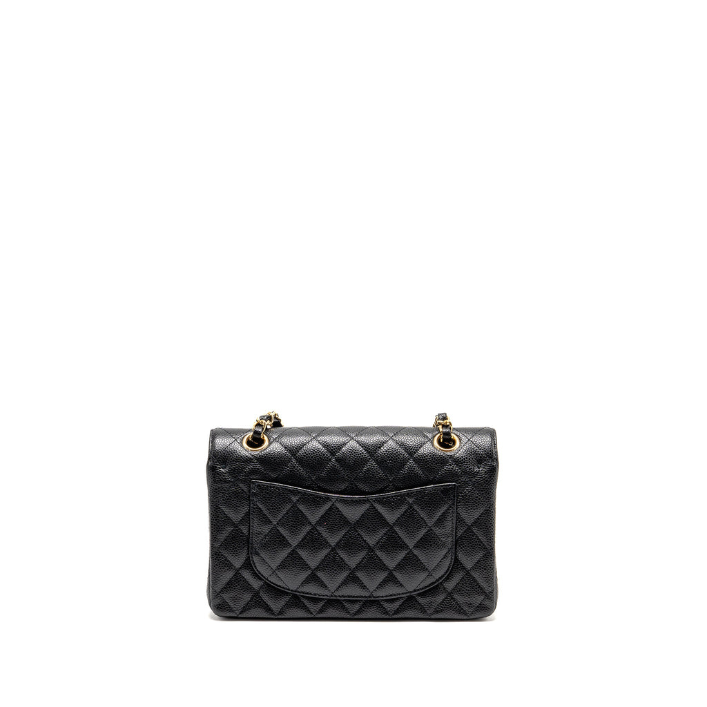 CHANEL SMALL CLASSIC DOUBLE FLAP BAG CAVIAR BLACK GHW (MICROCHIP)