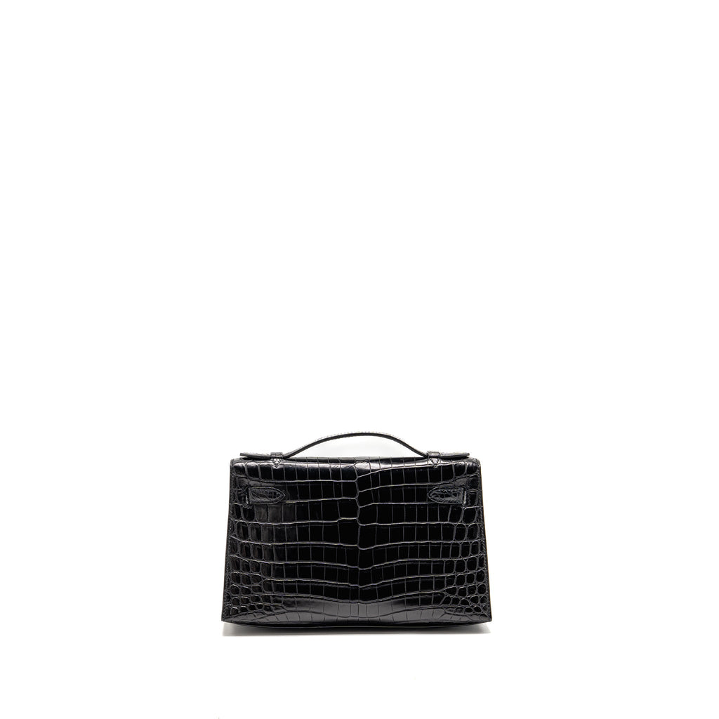 HERMES KELLY POCHETTE CROCODILE NILOTICUS MATT BLACK SHW