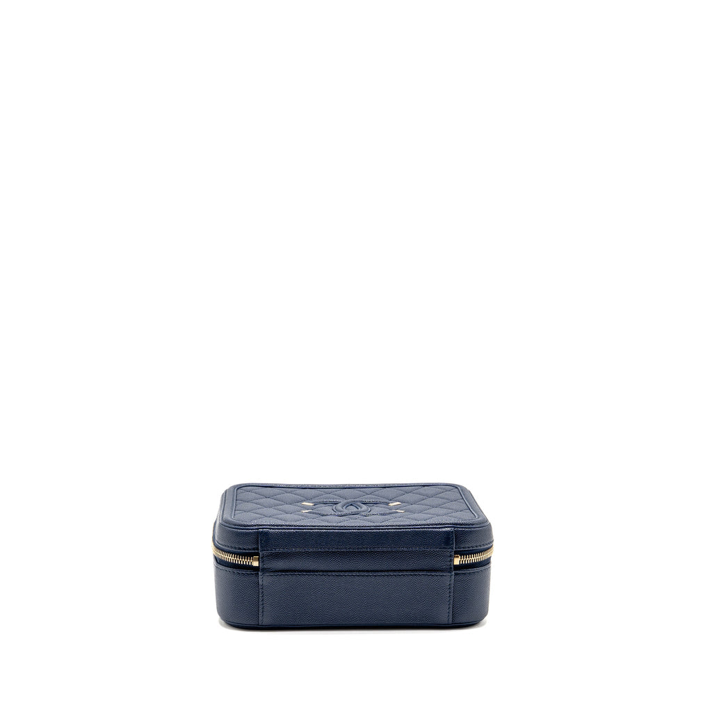 CHANEL CC TOP HANDLE VANITY CASE CAVIAR NAVY BLUE GHW