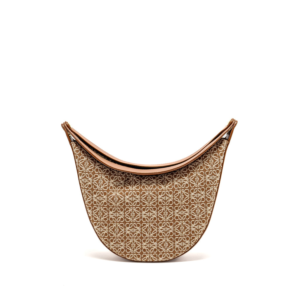 LOEWE MEDIUM LUNA BAG ANAGRAM JACQUARD CANVAS/CALFSKIN TAN/PECAN GHW