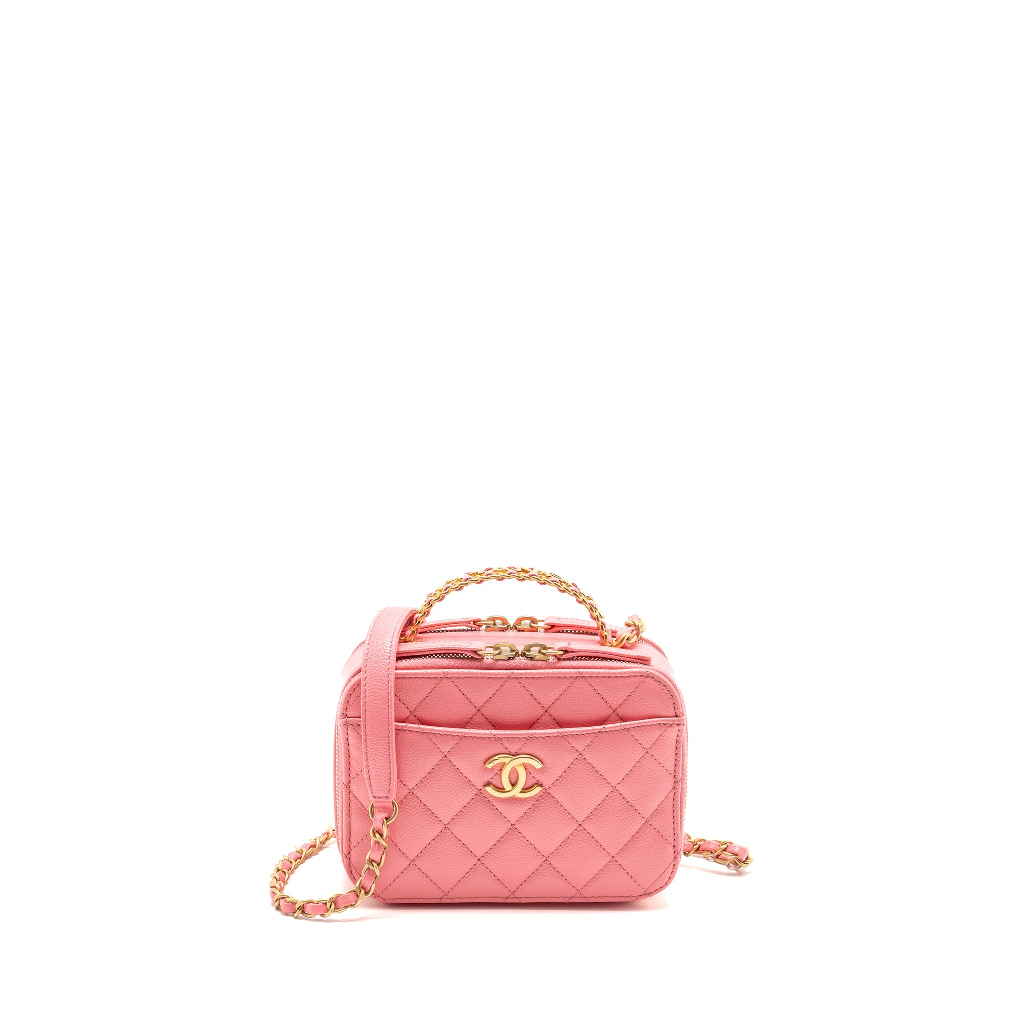CHANEL 22S LETTER TOP HANDLE SMALL VANITY CASE CAVIAR PINK BRUSHED GHW (MICROCHIP)