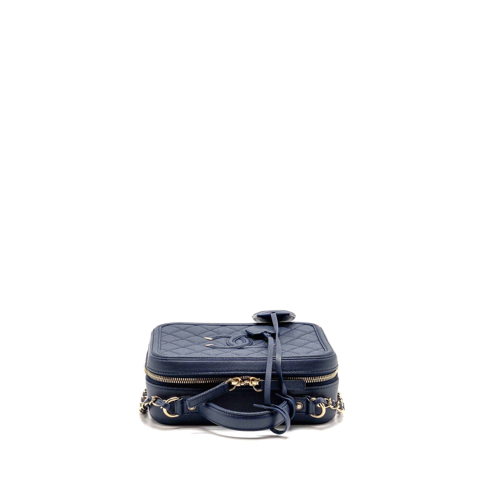 CHANEL CC TOP HANDLE VANITY CASE CAVIAR NAVY BLUE GHW