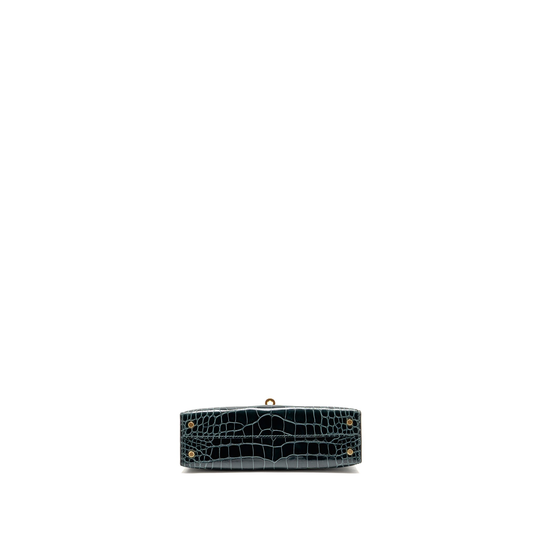 HERMES MINI KELLY II SHINY ALLIGATOR MISSISSIPPIENSIS 6O VERT CYPRES GHW