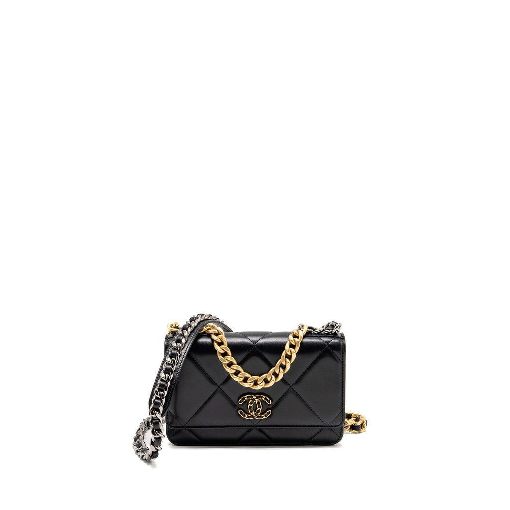 CHANEL 19 WALLET ON CHAIN LAMBSKIN BLACK MULTICOLOUR HARDWARE
