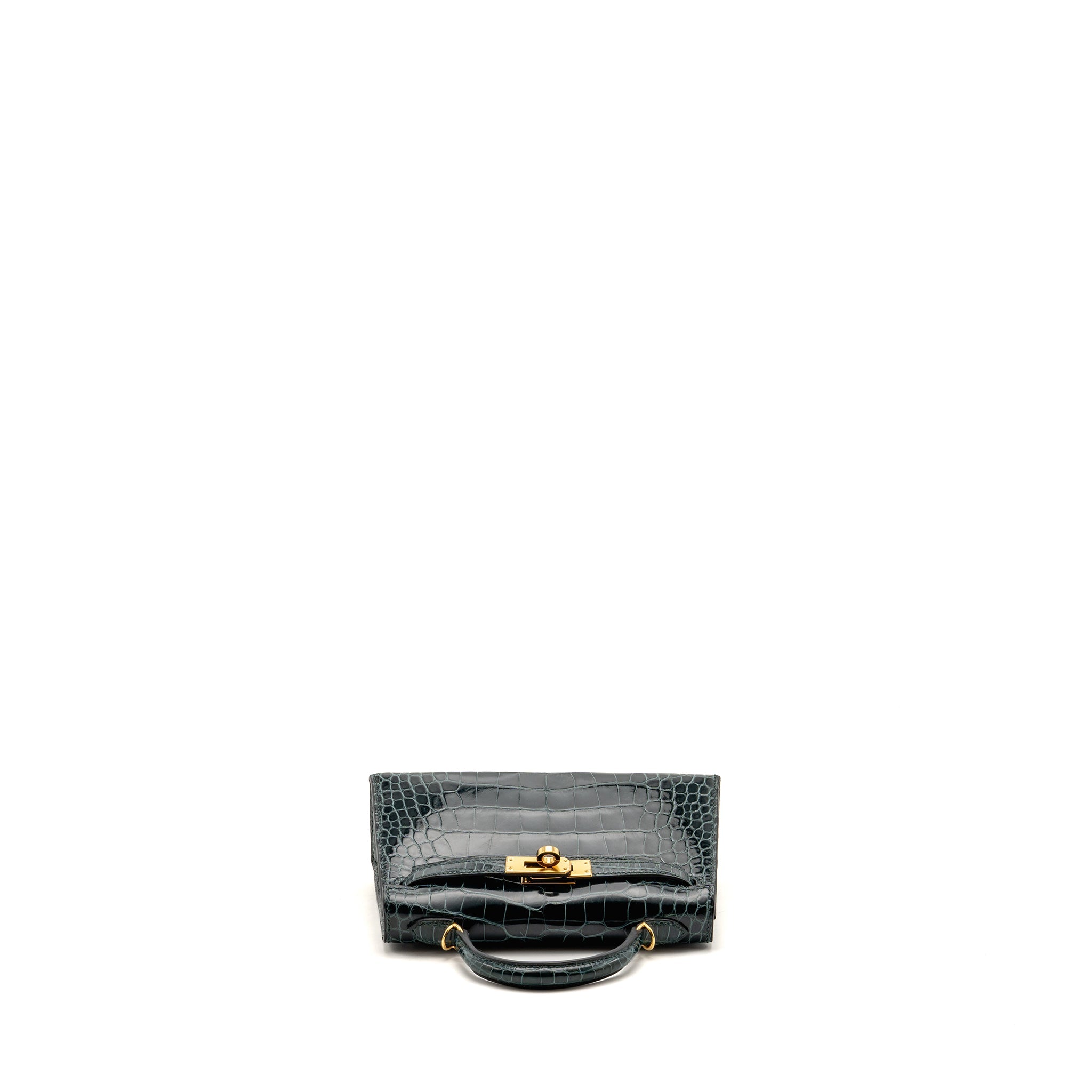 HERMES MINI KELLY II SHINY ALLIGATOR MISSISSIPPIENSIS 6O VERT CYPRES GHW