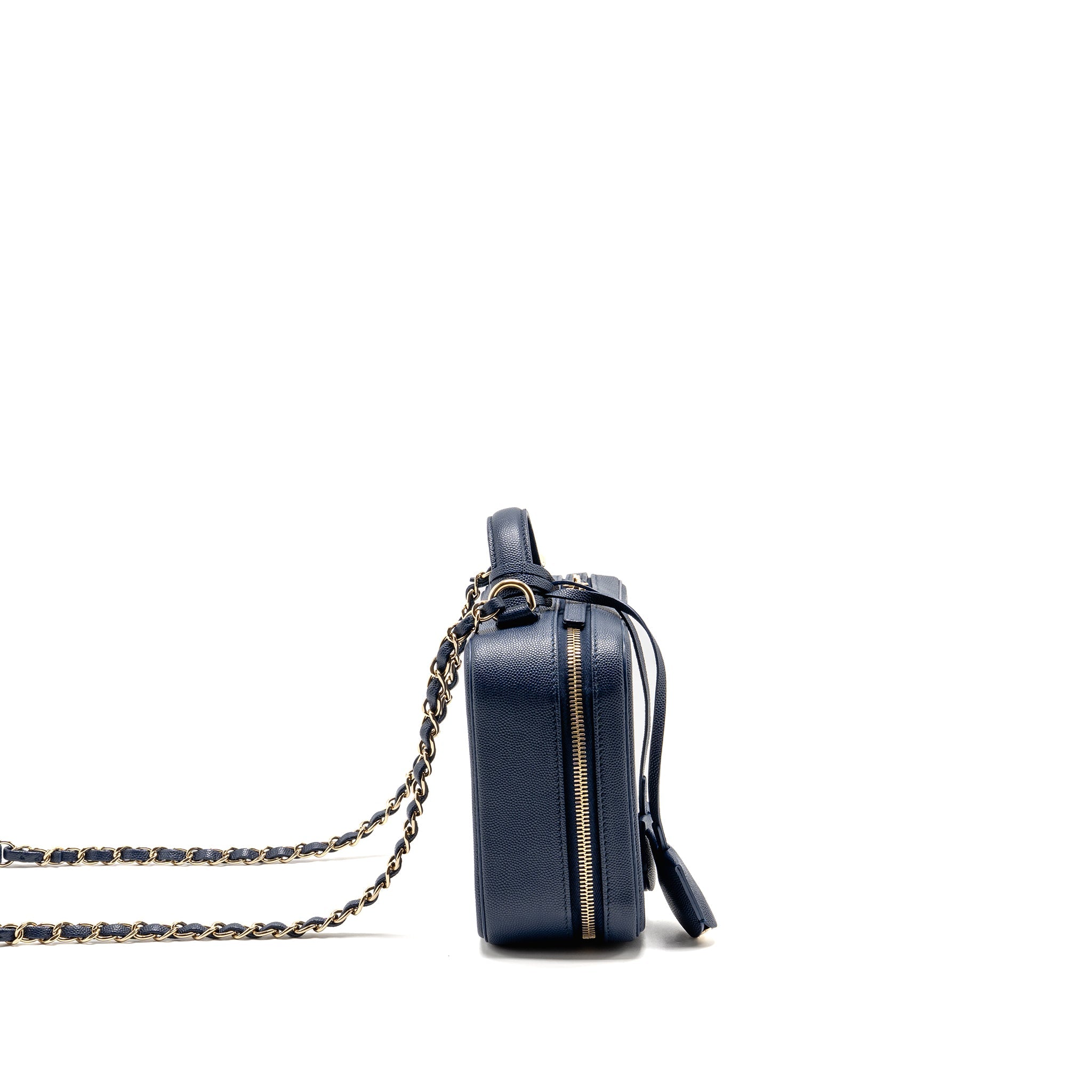 CHANEL CC TOP HANDLE VANITY CASE CAVIAR NAVY BLUE GHW