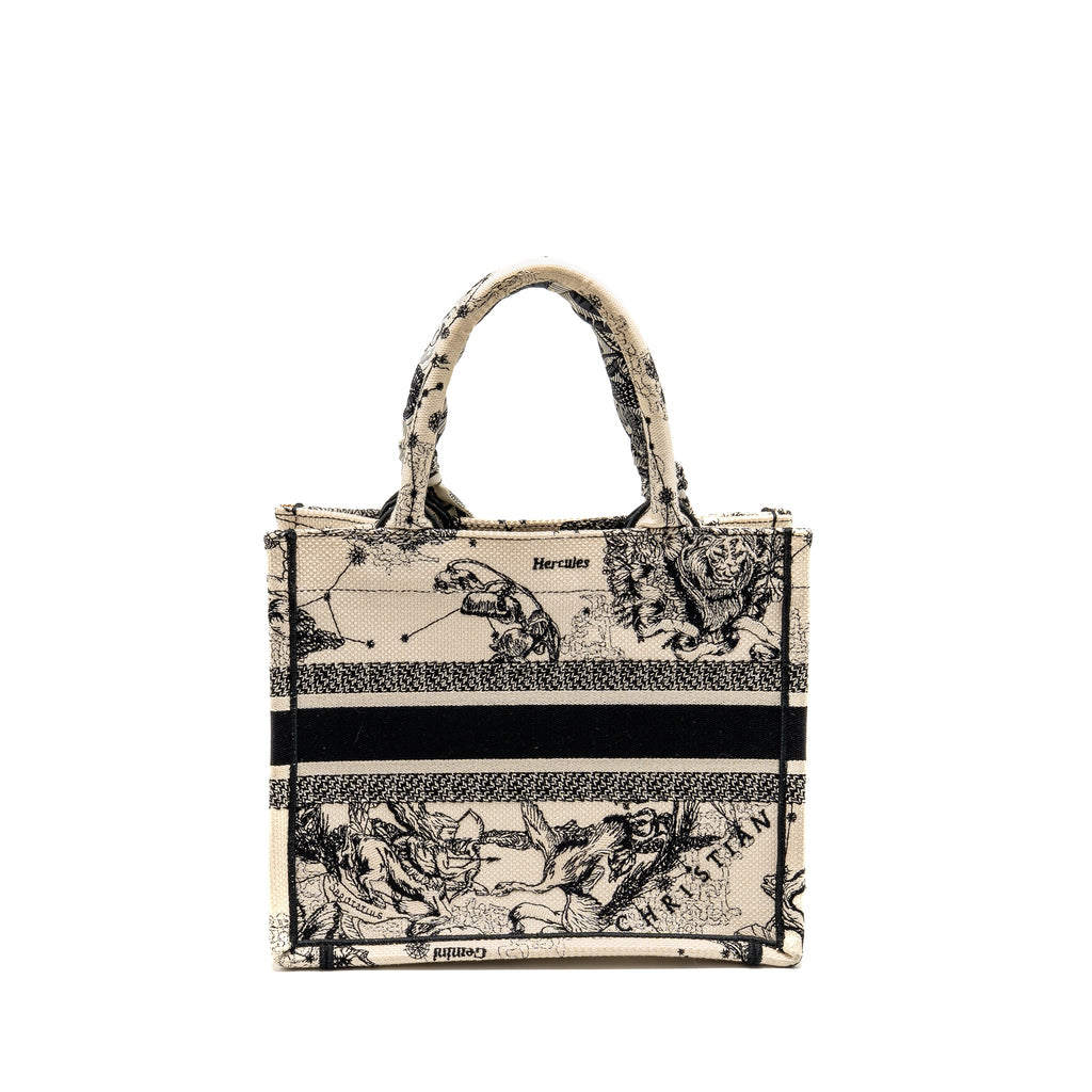 DIOR SMALL DIOR BOOK TOTE DIOR ZODIAC EMBROIDERY CANVAS LATTE/BLACK