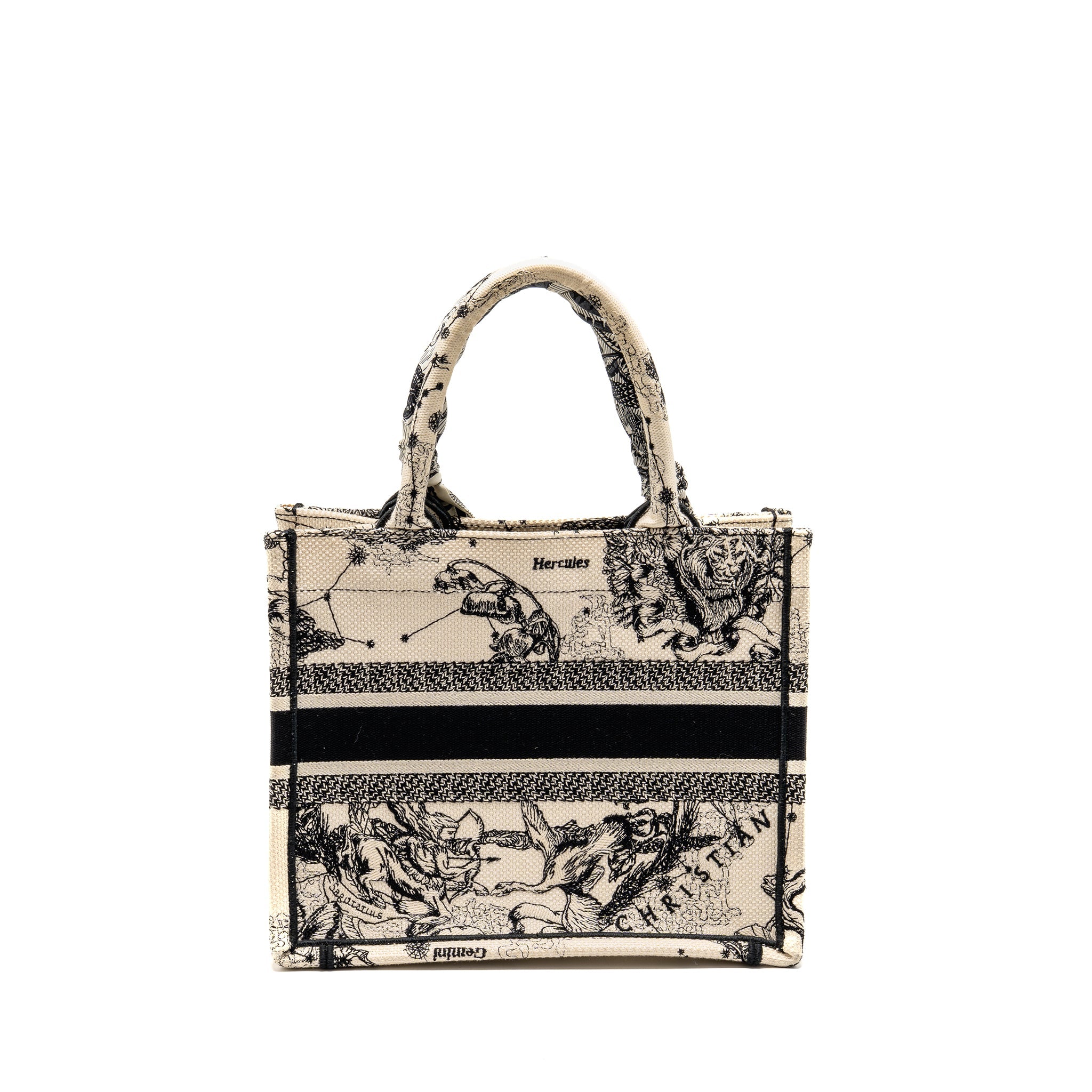 DIOR SMALL DIOR BOOK TOTE DIOR ZODIAC EMBROIDERY CANVAS LATTE/BLACK