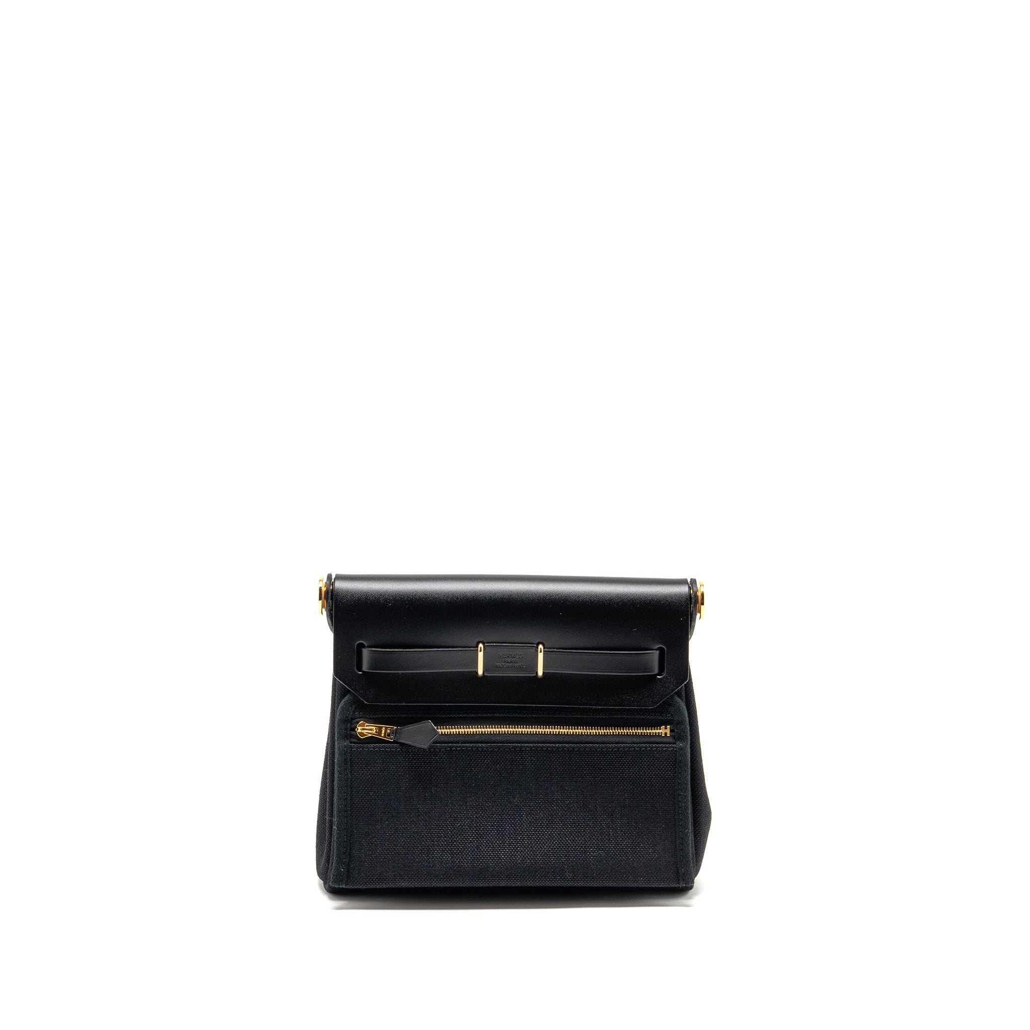 HERMES HERBAG MINI CANVAS/HUNTER LEATHER BLACK GHW