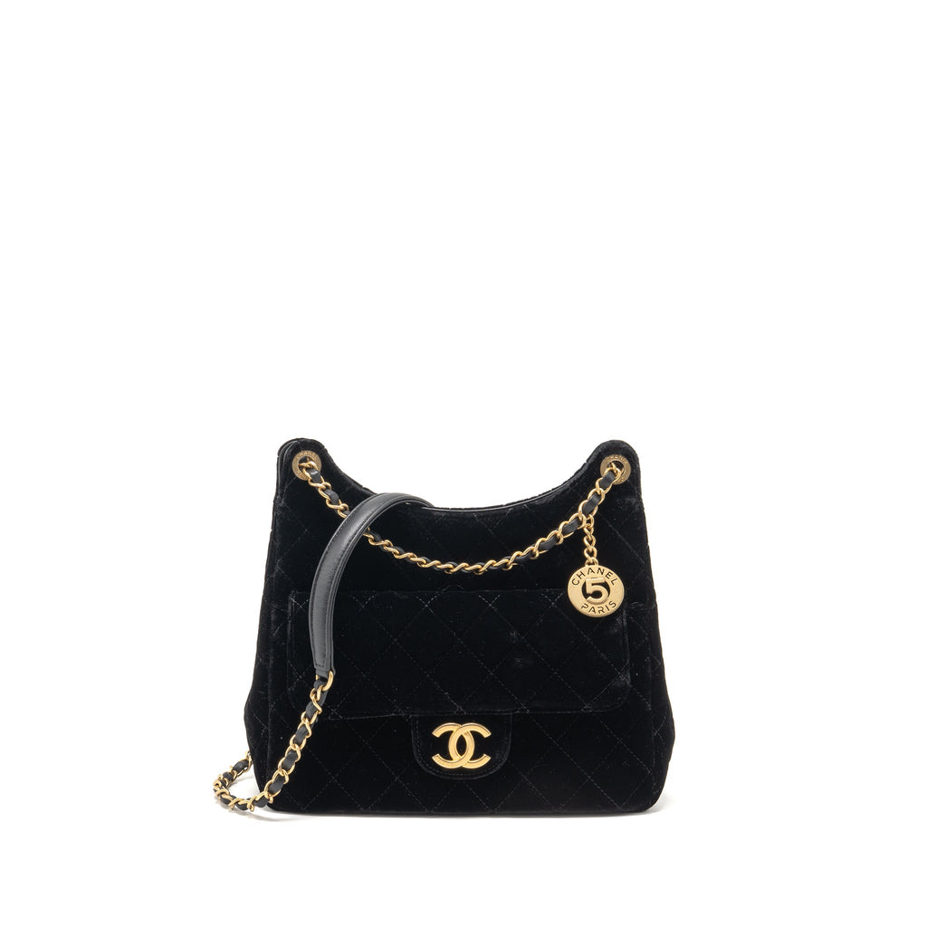 CHANEL 23B HOBO BAG VELVET BLACK GHW (MICROCHIP)