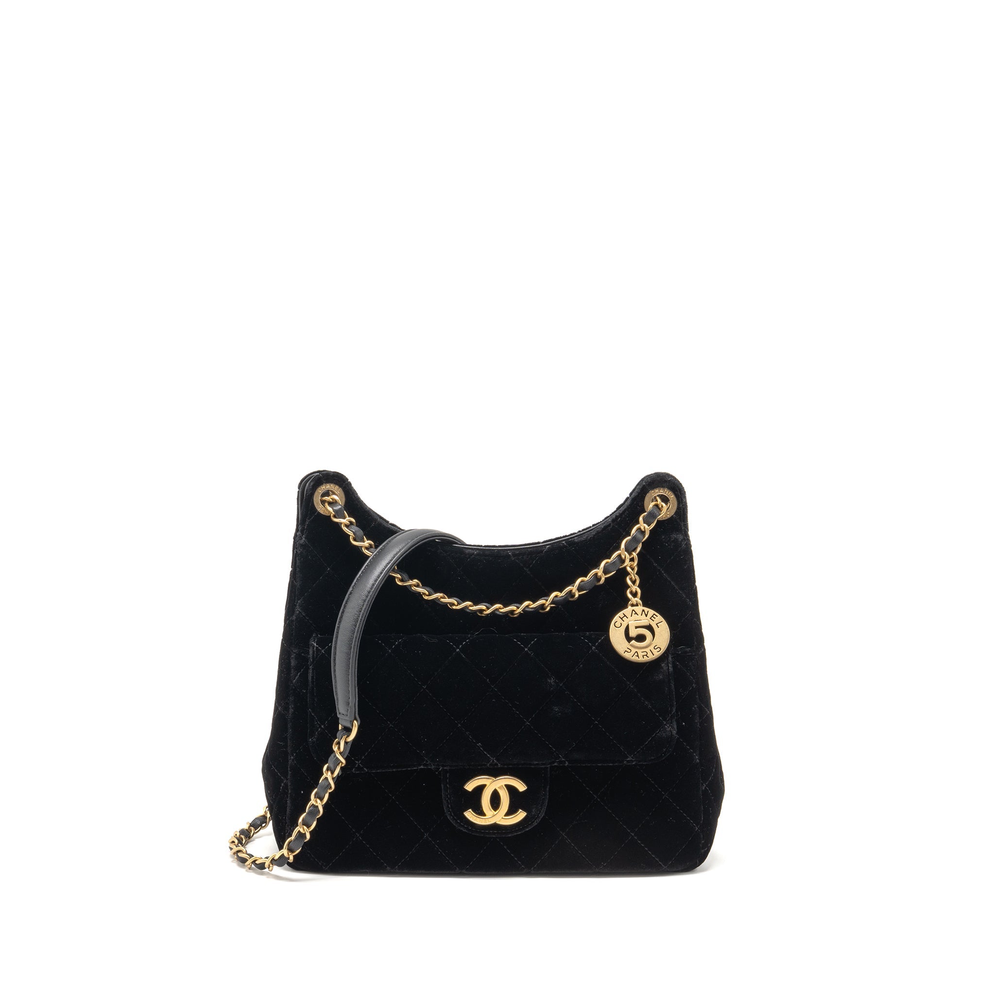 CHANEL 23B HOBO BAG VELVET BLACK GHW (MICROCHIP)